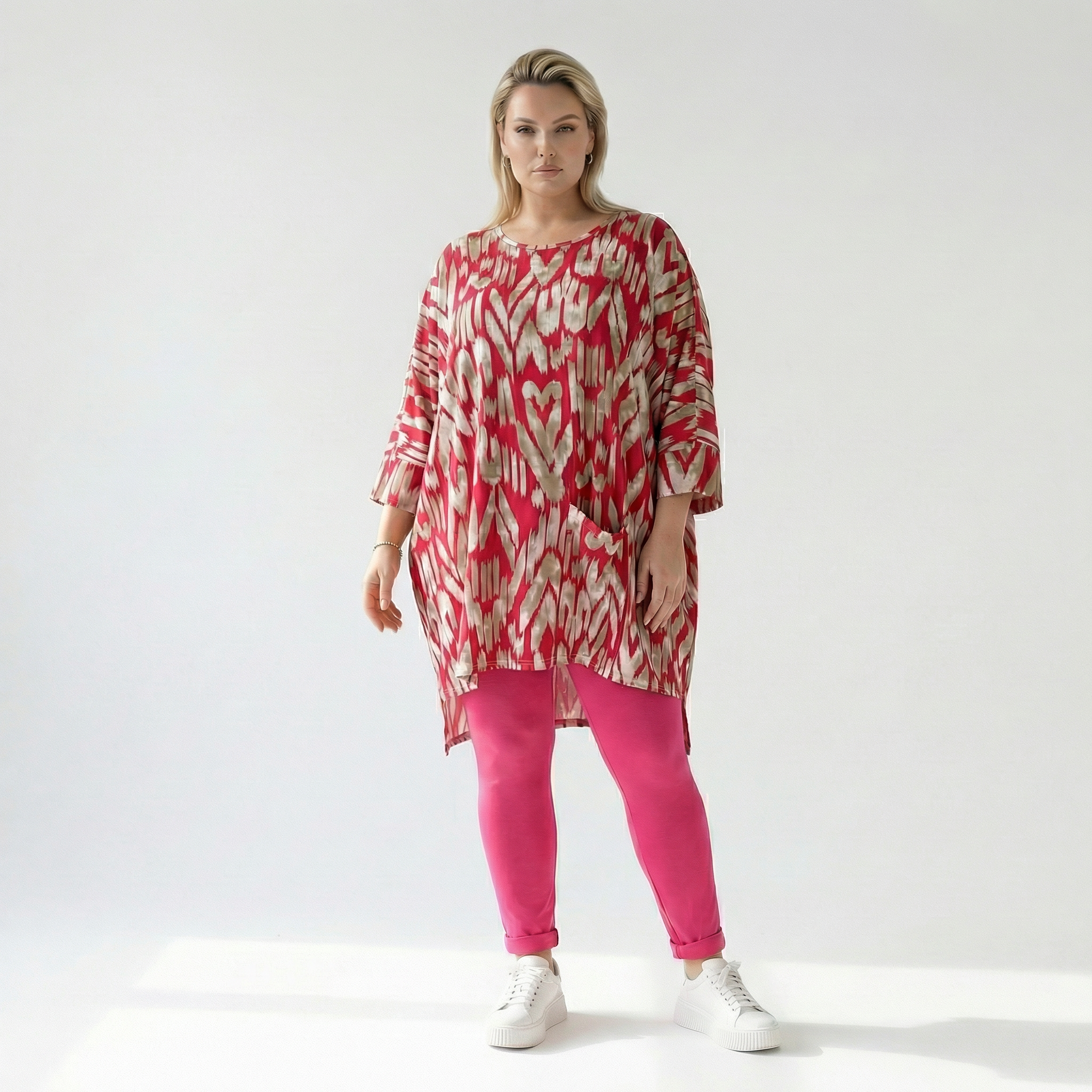  AKH Fashion Bigshirt in gerader Form, aus Viskose, 1296.06925, Fuchsia-Beige, Grafik, Schick