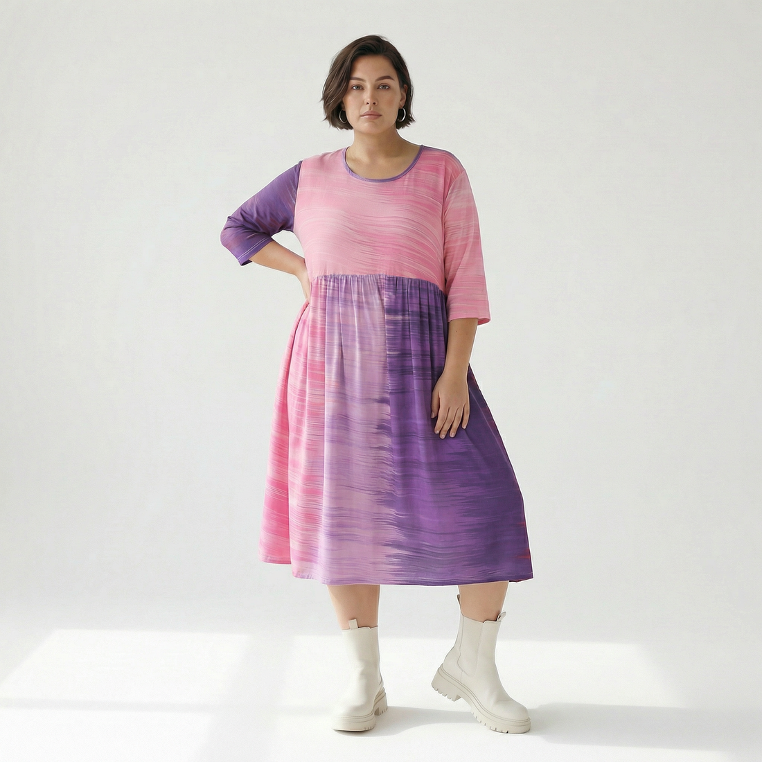  Ballonkleid von AKH Fashion aus Viskose, 1249.06698, Flieder-Pink, Batik, Schick, Modern