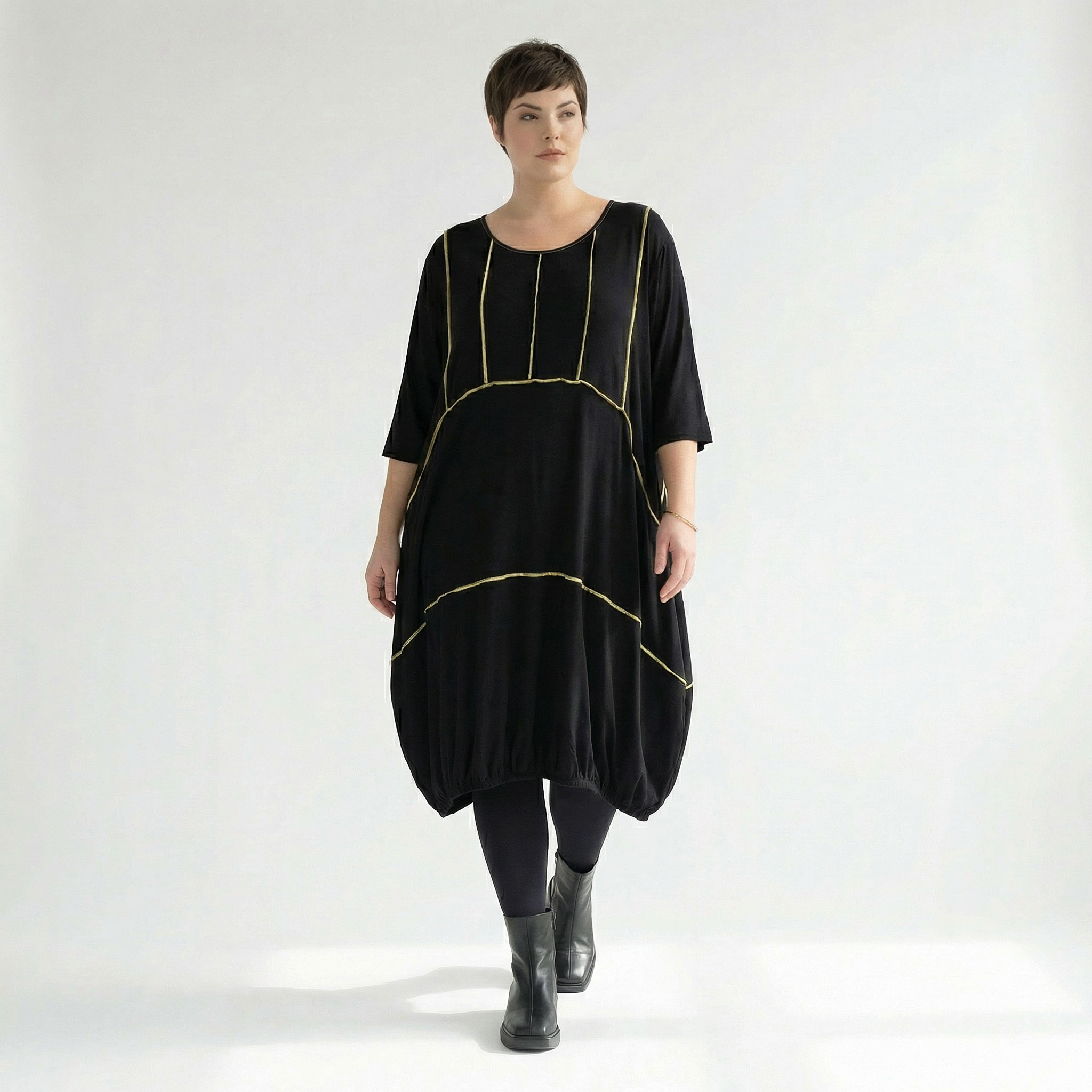  Ballonkleid von AKH Fashion aus Viskose, 1416.06564, Schwarz/Gelb, Schick, Modern, Bequem