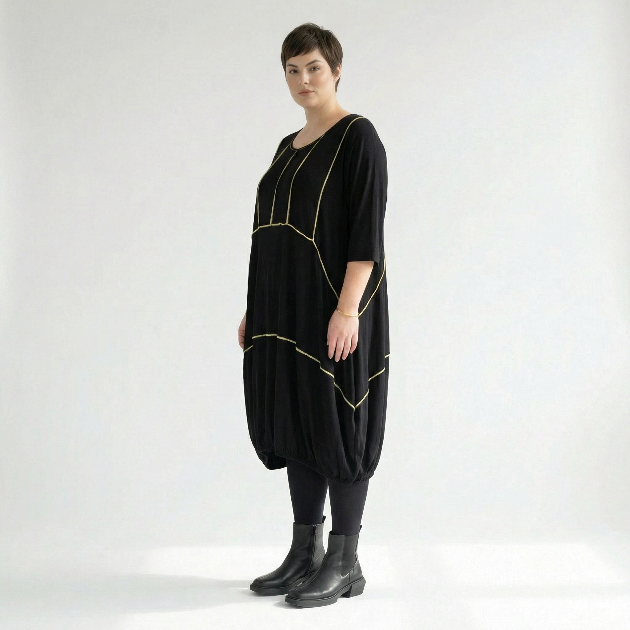  Ballonkleid von AKH Fashion aus Viskose, 1416.06564, Schwarz/Gelb, Schick, Modern, Bequem