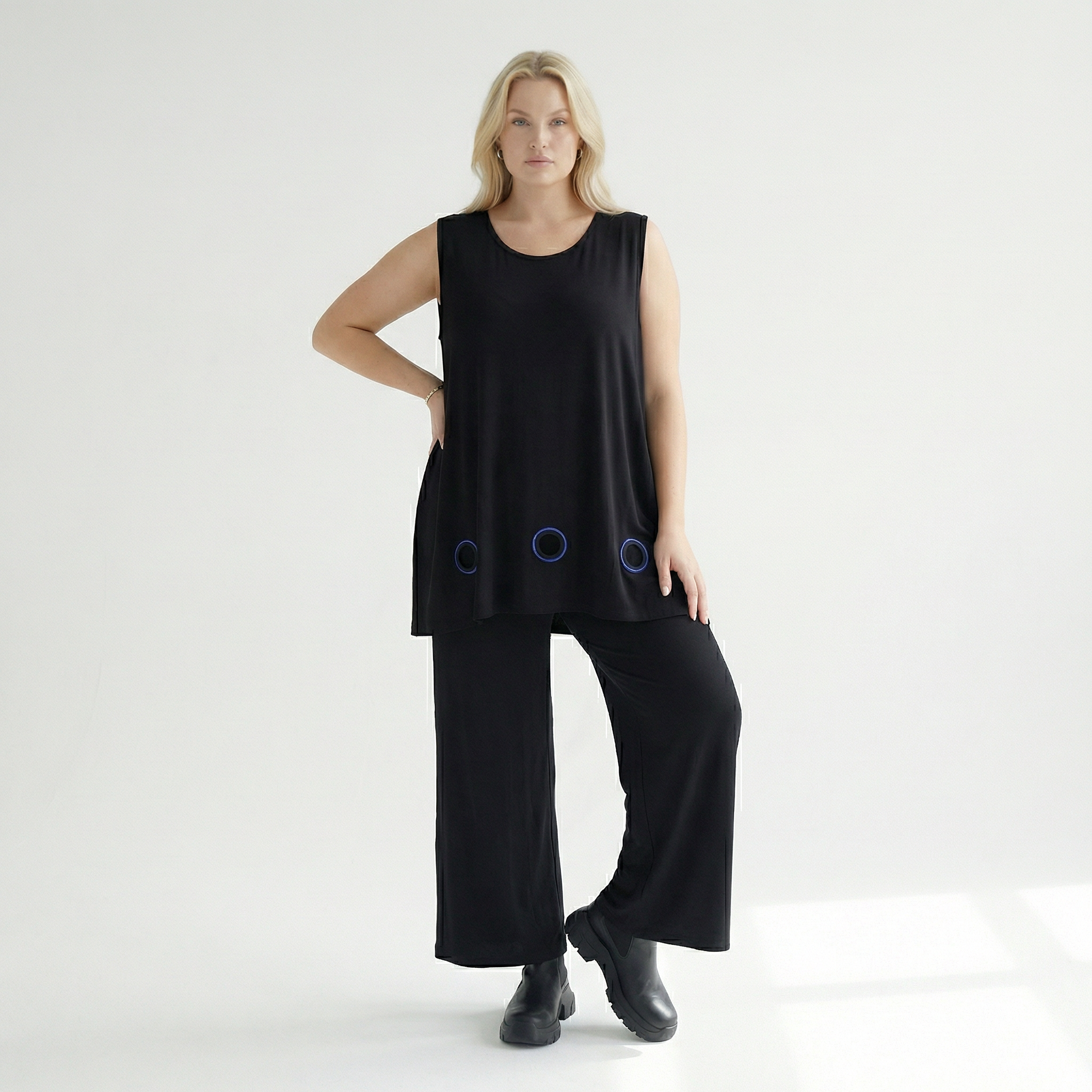  AKH Fashion Top in gerader Form, aus Viskose, 1416.06675, Schwarz/Blau, Schick, Modern