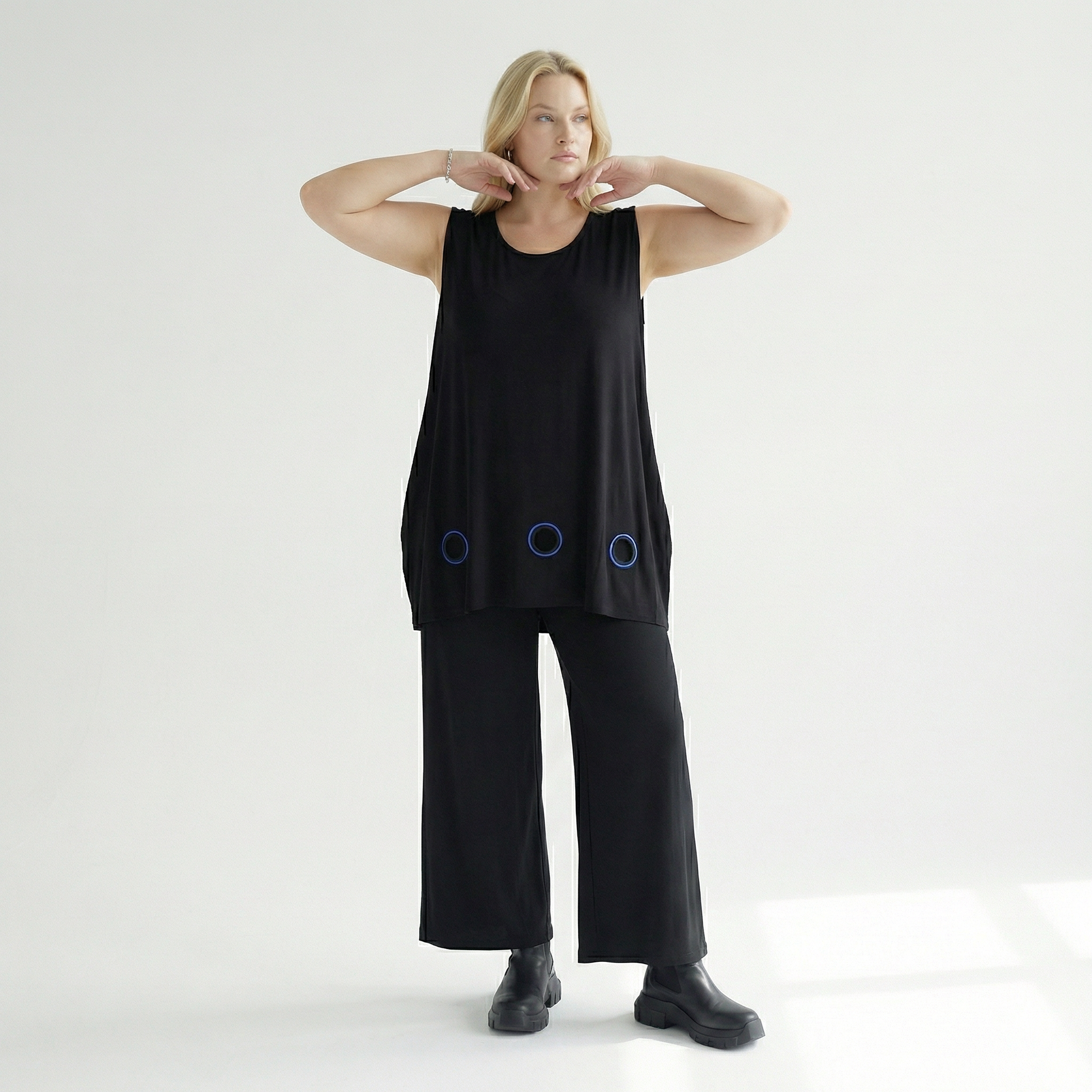  AKH Fashion Top in gerader Form, aus Viskose, 1416.06675, Schwarz/Blau, Schick, Modern