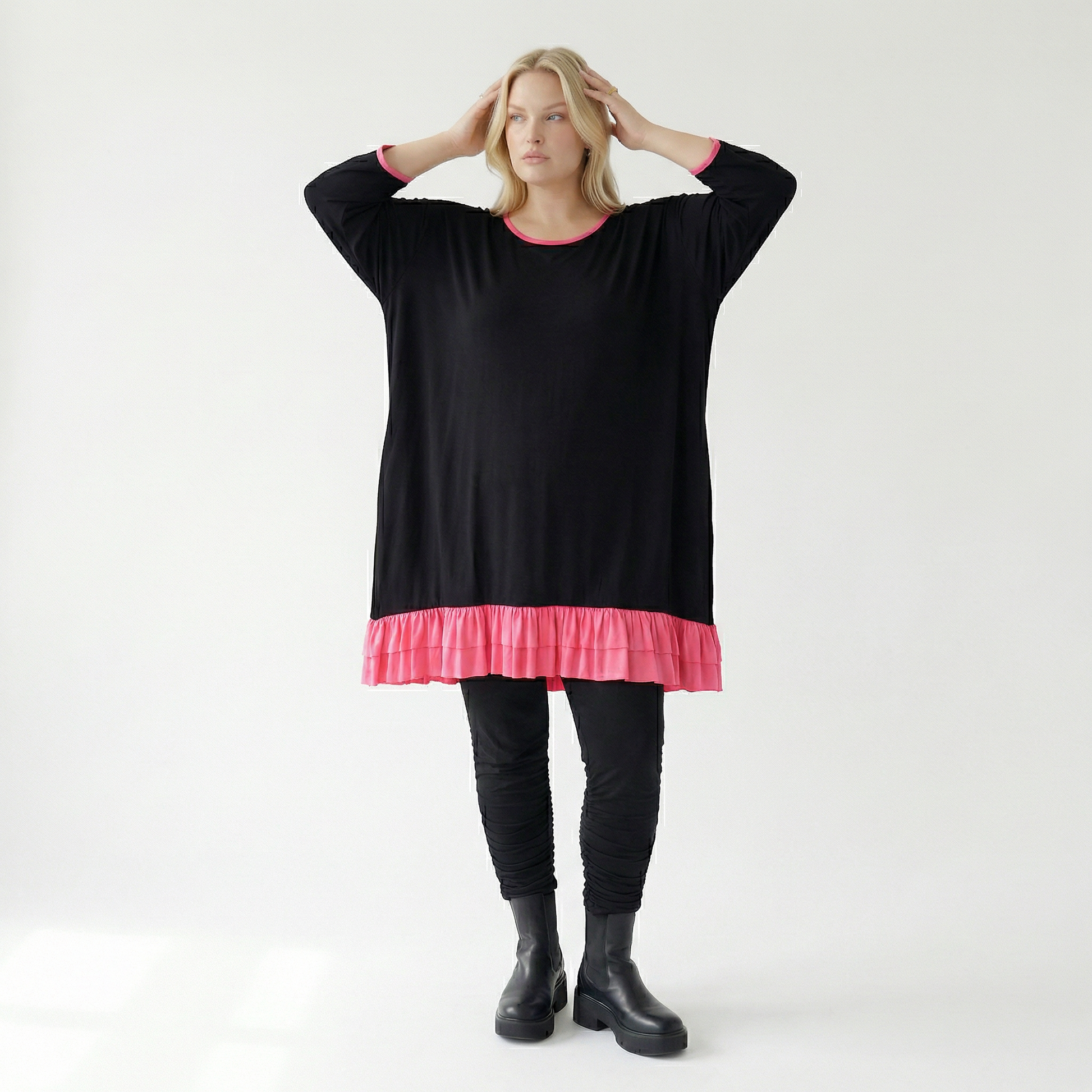  A-Form Shirt von AKH Fashion aus Viskose, 1416.06916, Schwarz/Fuchsia, Schick, Modern