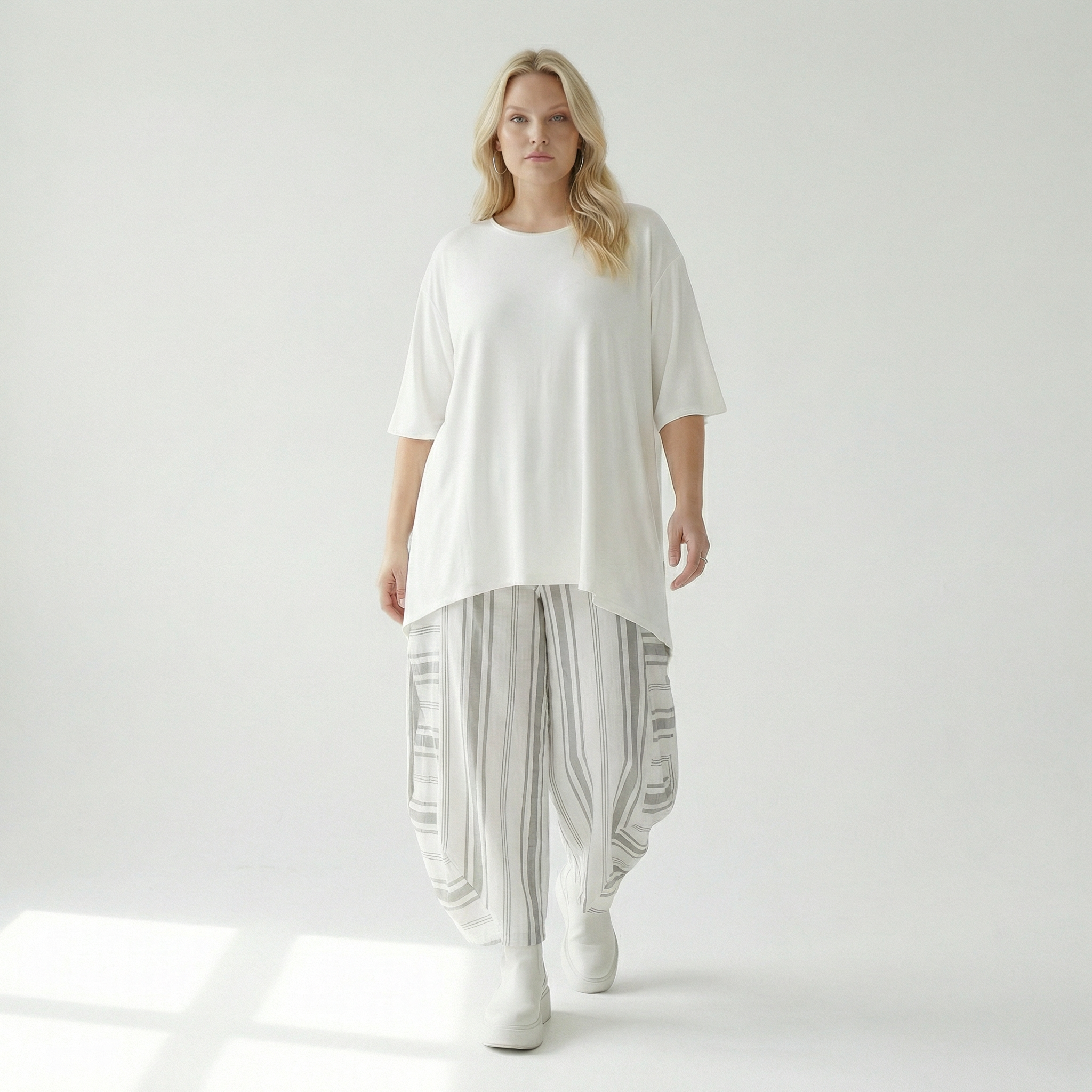  Ballonhose von AKH Fashion aus Baumwolle, 1420.08069, Weiß/Kiwi, Blockstreifen, Schick