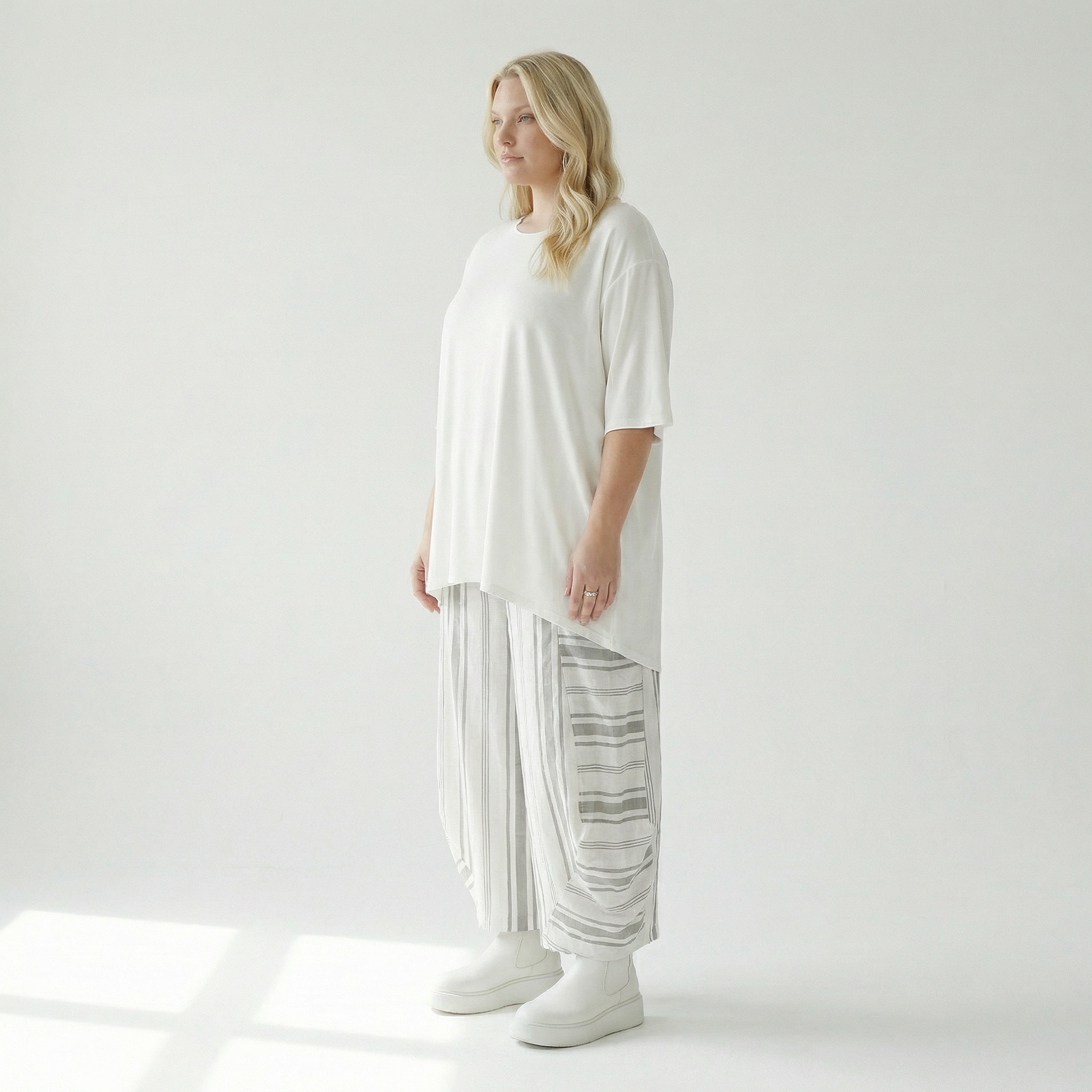  Ballonhose von AKH Fashion aus Baumwolle, 1420.08069, Weiß/Kiwi, Blockstreifen, Schick