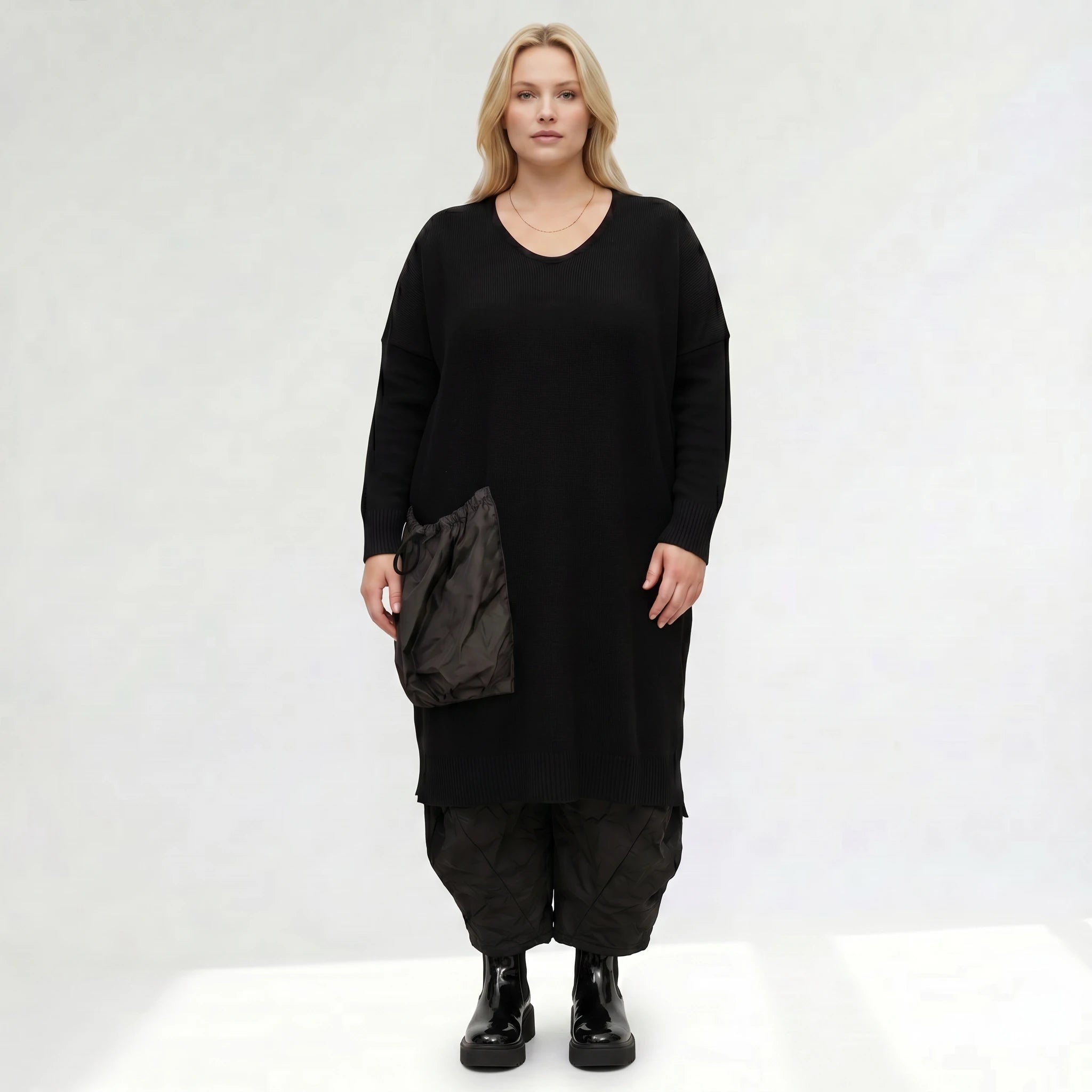 AKH Premium Kleid in gerader Form, aus Baumwolle, 1446.02319, Schwarz, Schick, Modern