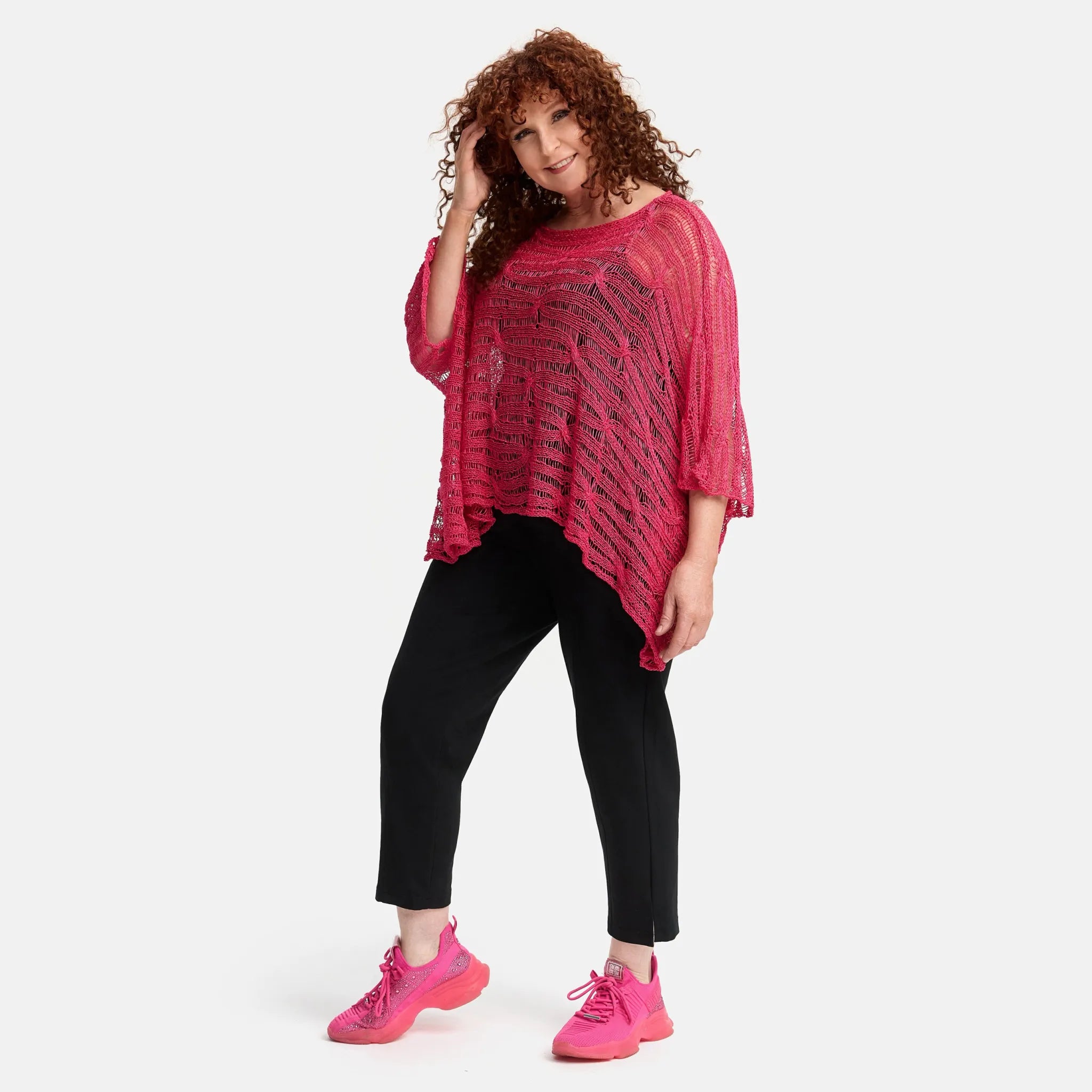  Amandine Pullover in kastiger Form, aus Baumwolle, A2805, Fuchsia, Schick, Modern, Bequem