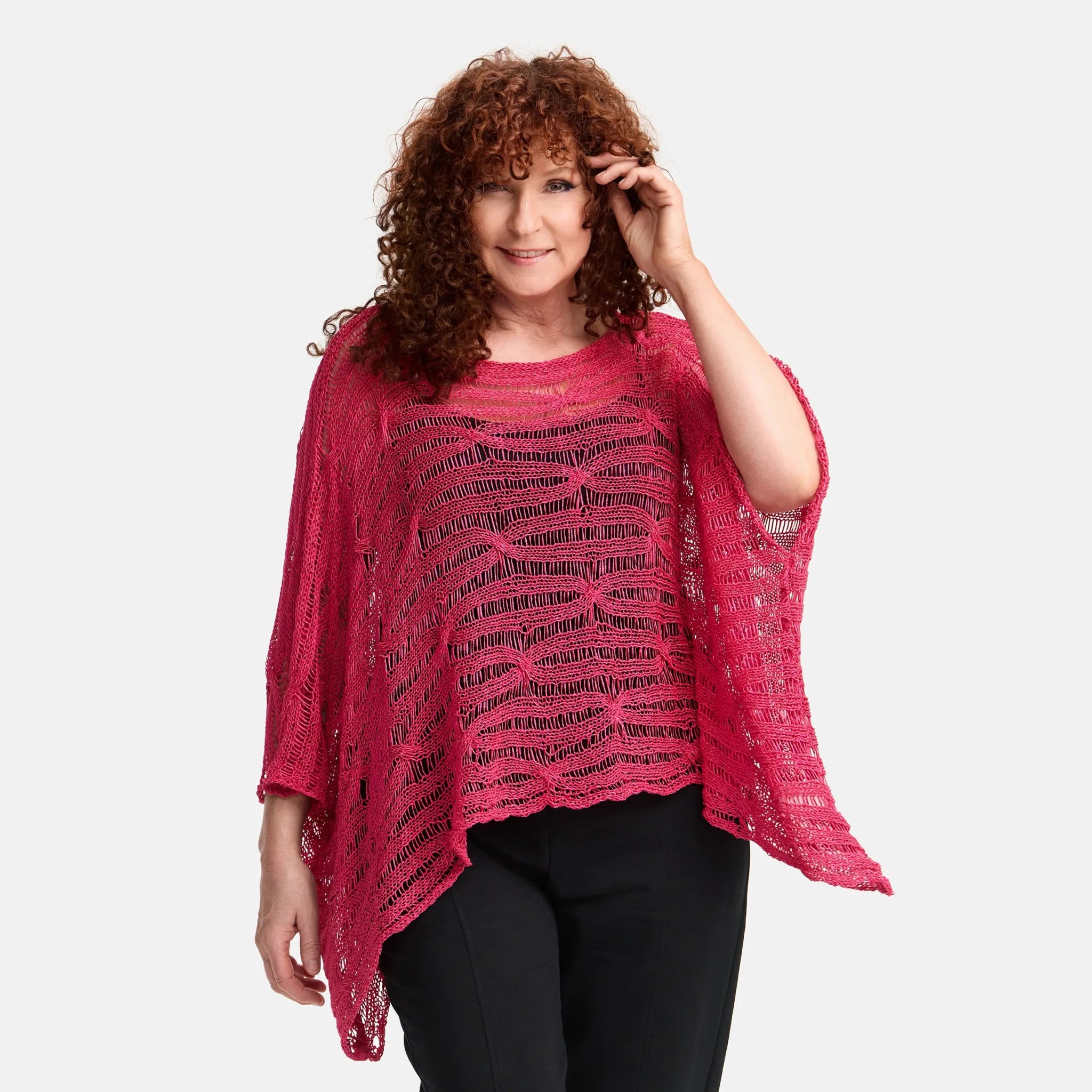  Amandine Pullover in kastiger Form, aus Baumwolle, A2805, Fuchsia, Schick, Modern, Bequem