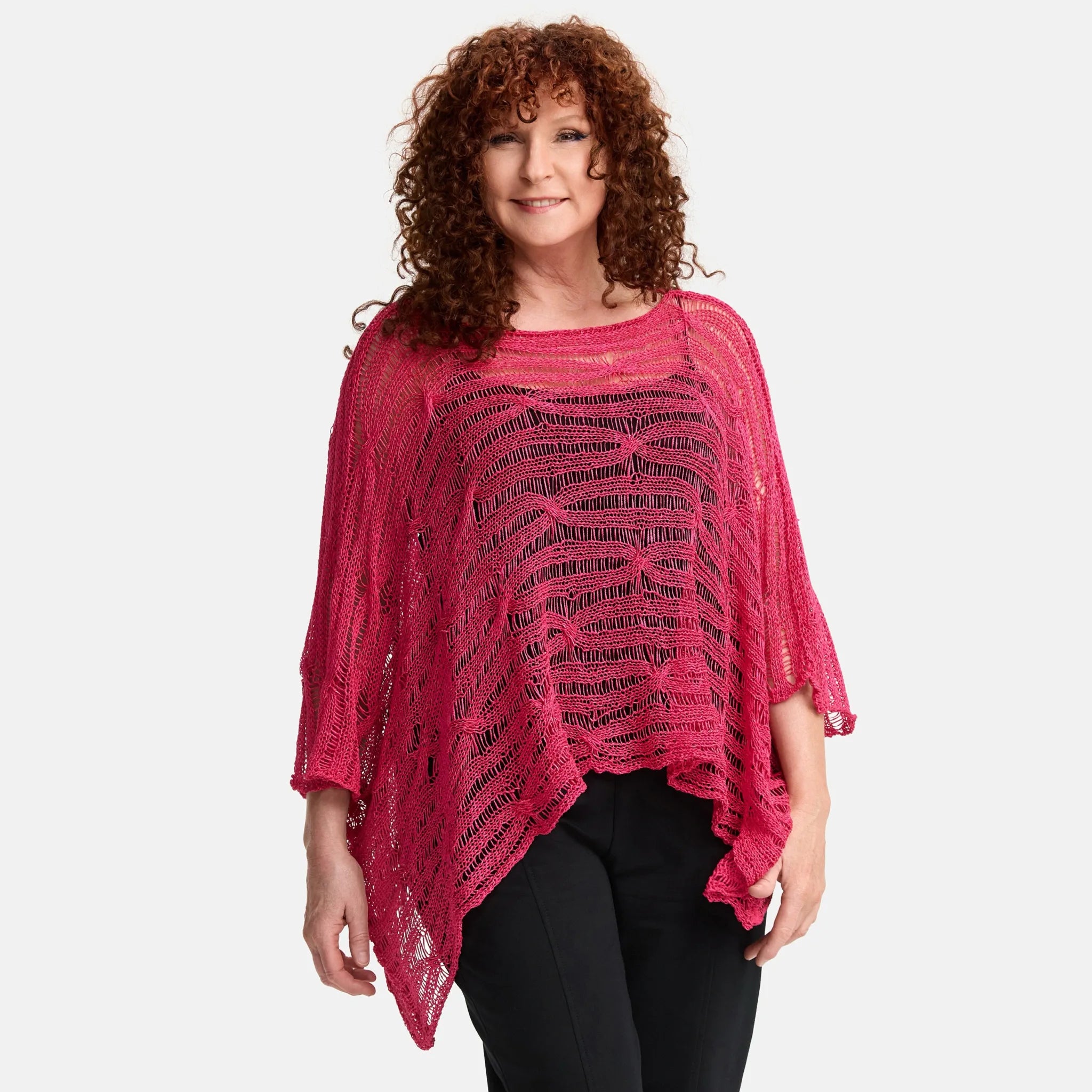  Amandine Pullover in kastiger Form, aus Baumwolle, A2805, Fuchsia, Schick, Modern, Bequem