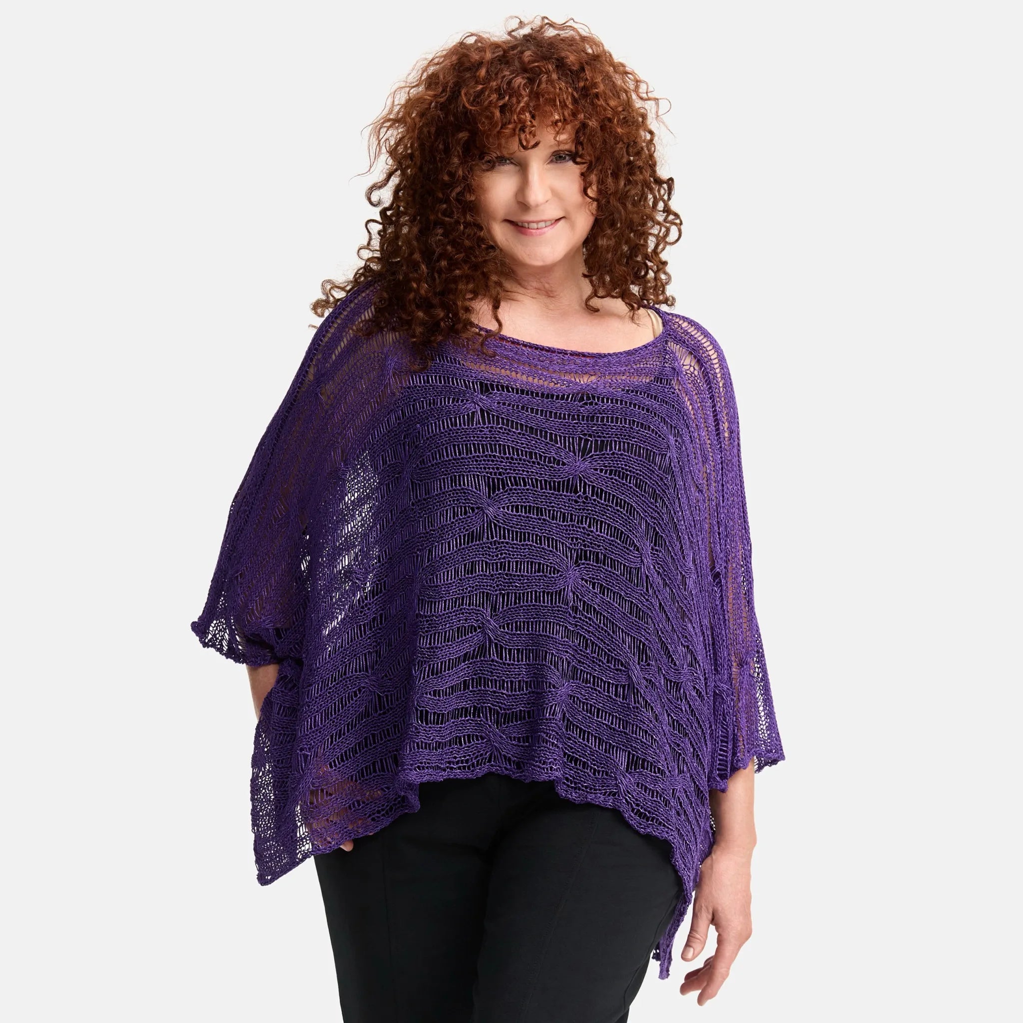  Amandine Pullover in kastiger Form, aus Baumwolle, A2805, Lila, Schick, Modern, Bequem