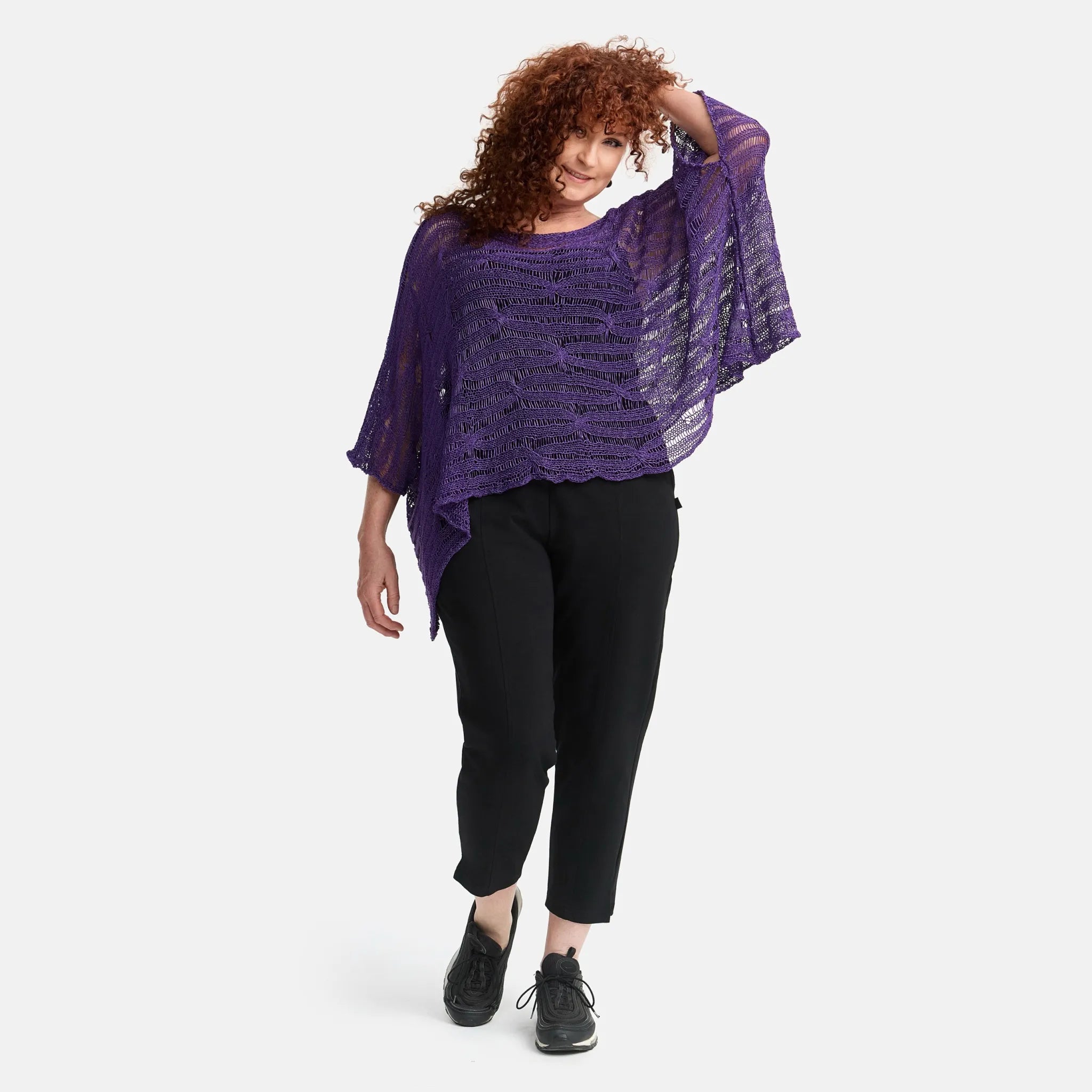  Amandine Pullover in kastiger Form, aus Baumwolle, A2805, Lila, Schick, Modern, Bequem