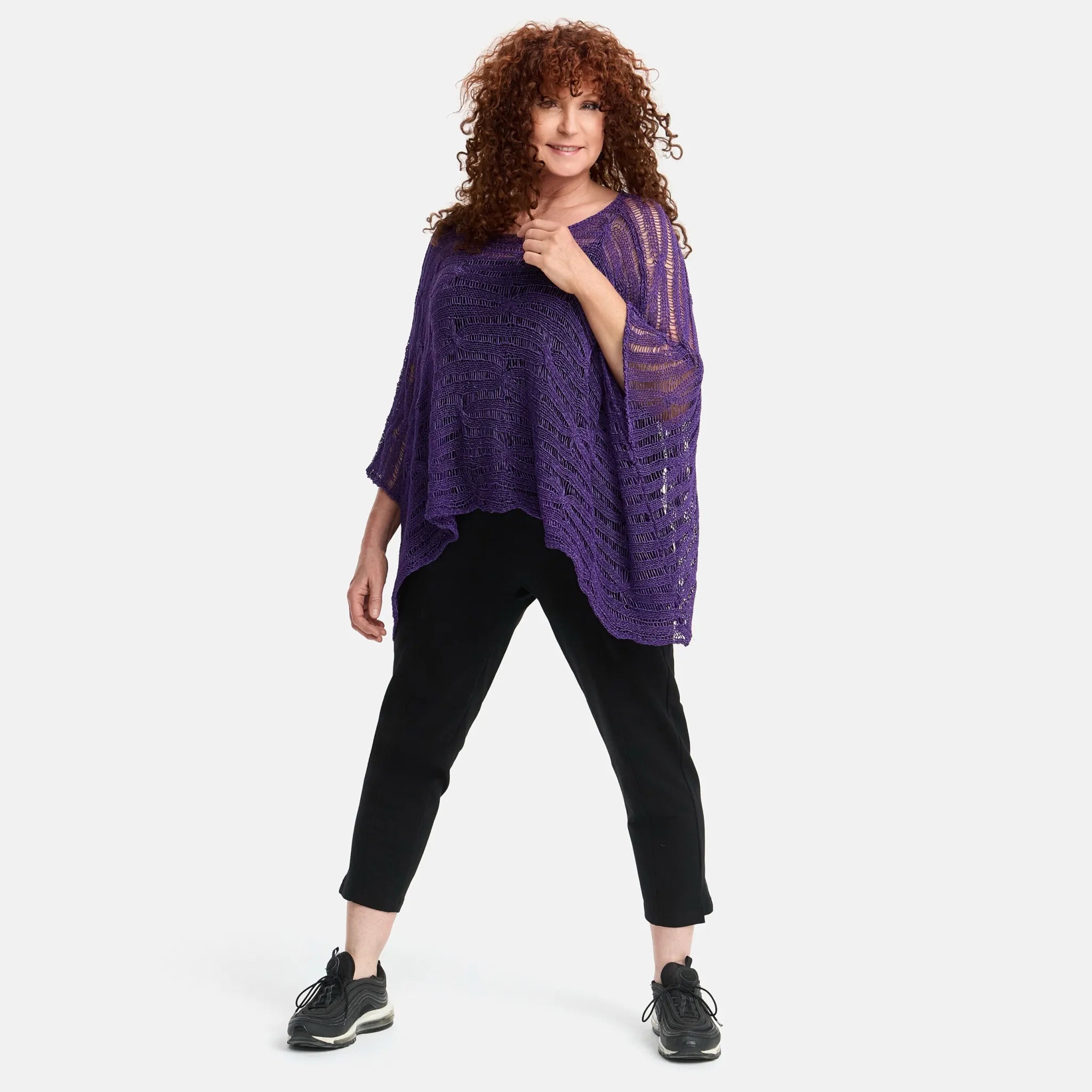  Amandine Pullover in kastiger Form, aus Baumwolle, A2805, Lila, Schick, Modern, Bequem
