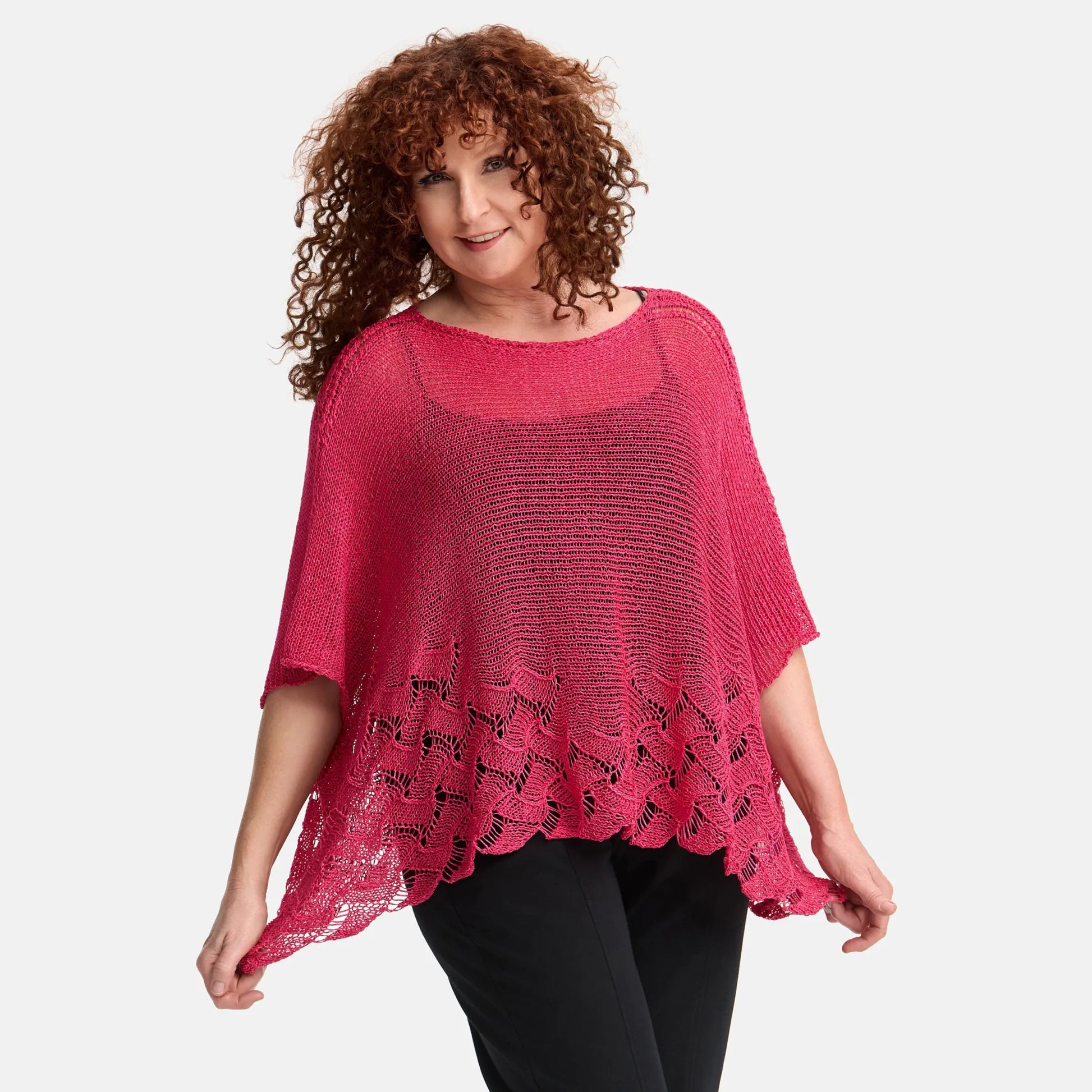  Amandine Pullover in kastiger Form, aus Baumwolle, A2806, Fuchsia, Schick, Modern, Bequem