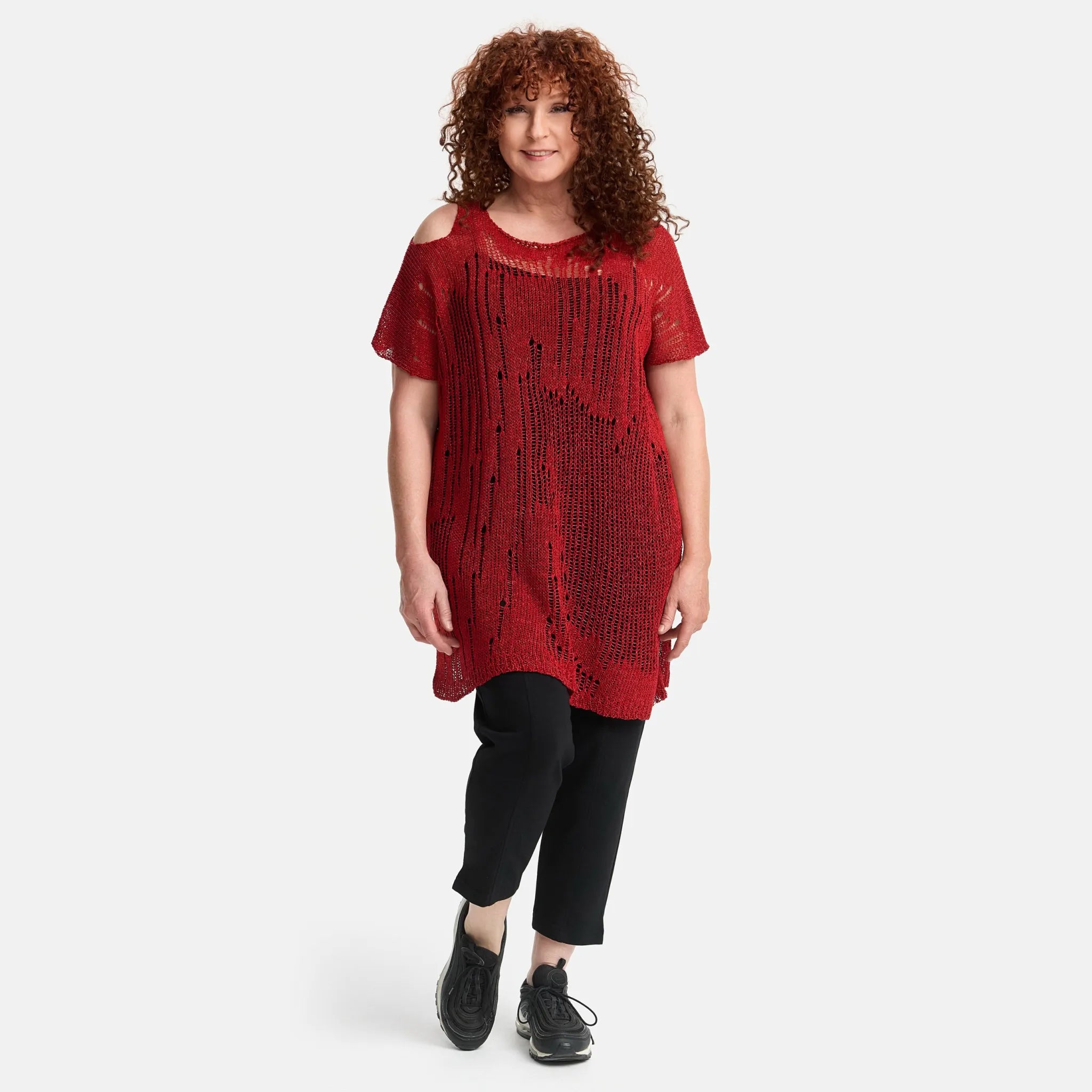  Amandine Pullover in kastiger Form, aus Baumwolle, A2807, Rot, Schick, Modern, Bequem