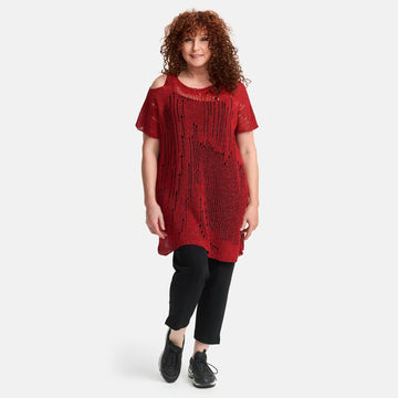  Amandine Pullover in kastiger Form, aus Baumwolle, A2807, Rot, Schick, Modern, Bequem