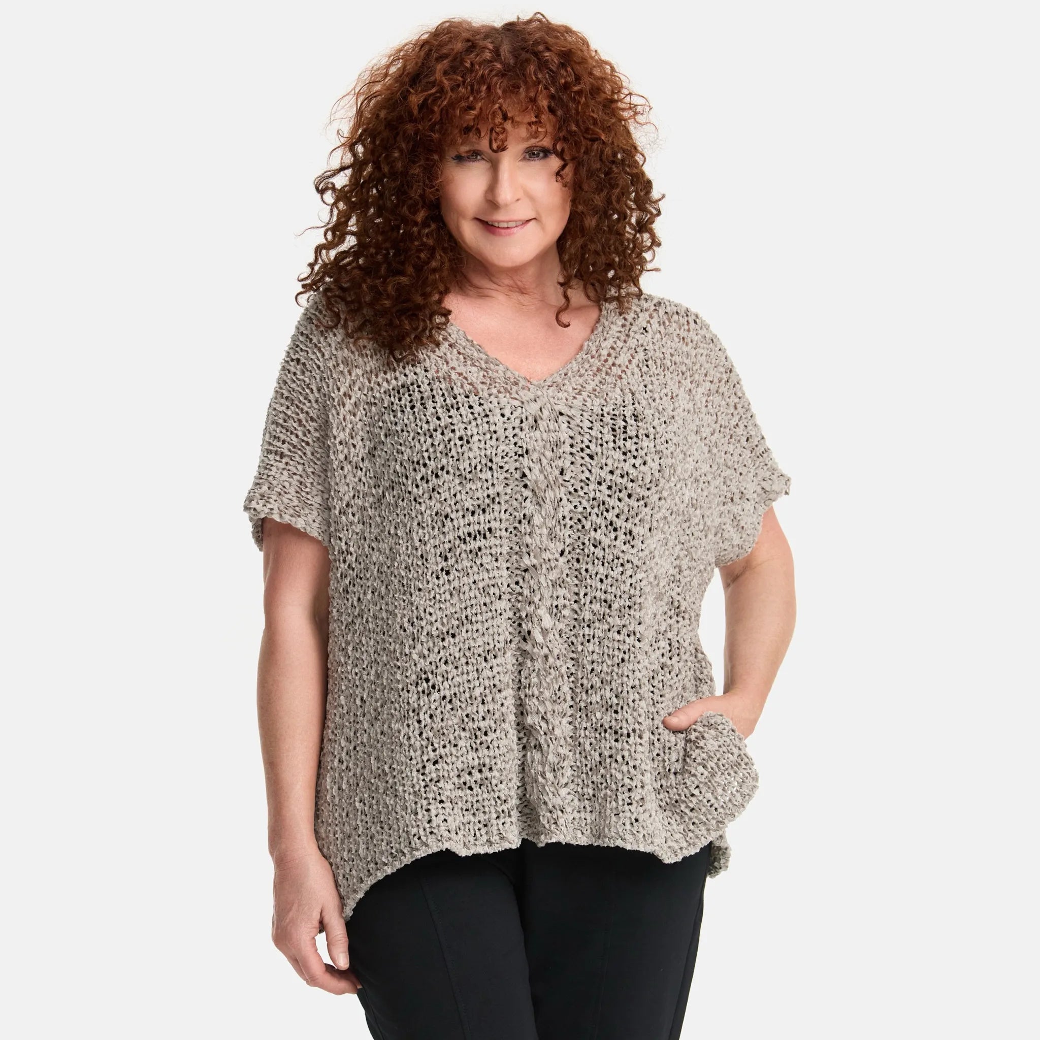  Amandine Pullover in kastiger Form, aus Baumwolle, A2808, Sand, Schick, Modern, Bequem
