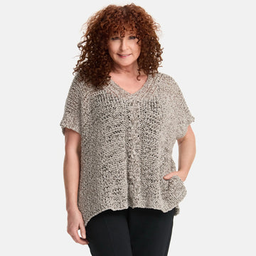  Amandine Pullover in kastiger Form, aus Baumwolle, A2808, Sand, Schick, Modern, Bequem