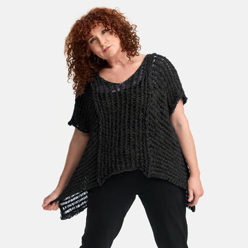  Amandine Pullover in kastiger Form, aus Baumwolle, A2809, Schwarz, Schick, Modern, Bequem