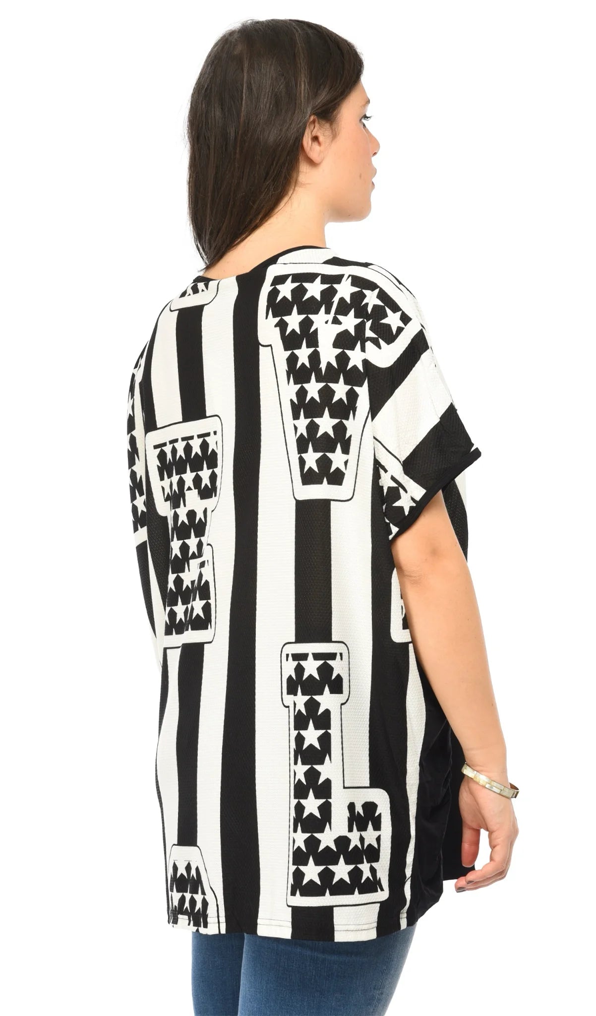  Pomme Rouge Bigshirt in gerader Form, aus Rayon, A677, Schwarz-Weiß, Buchstaben, Schick
