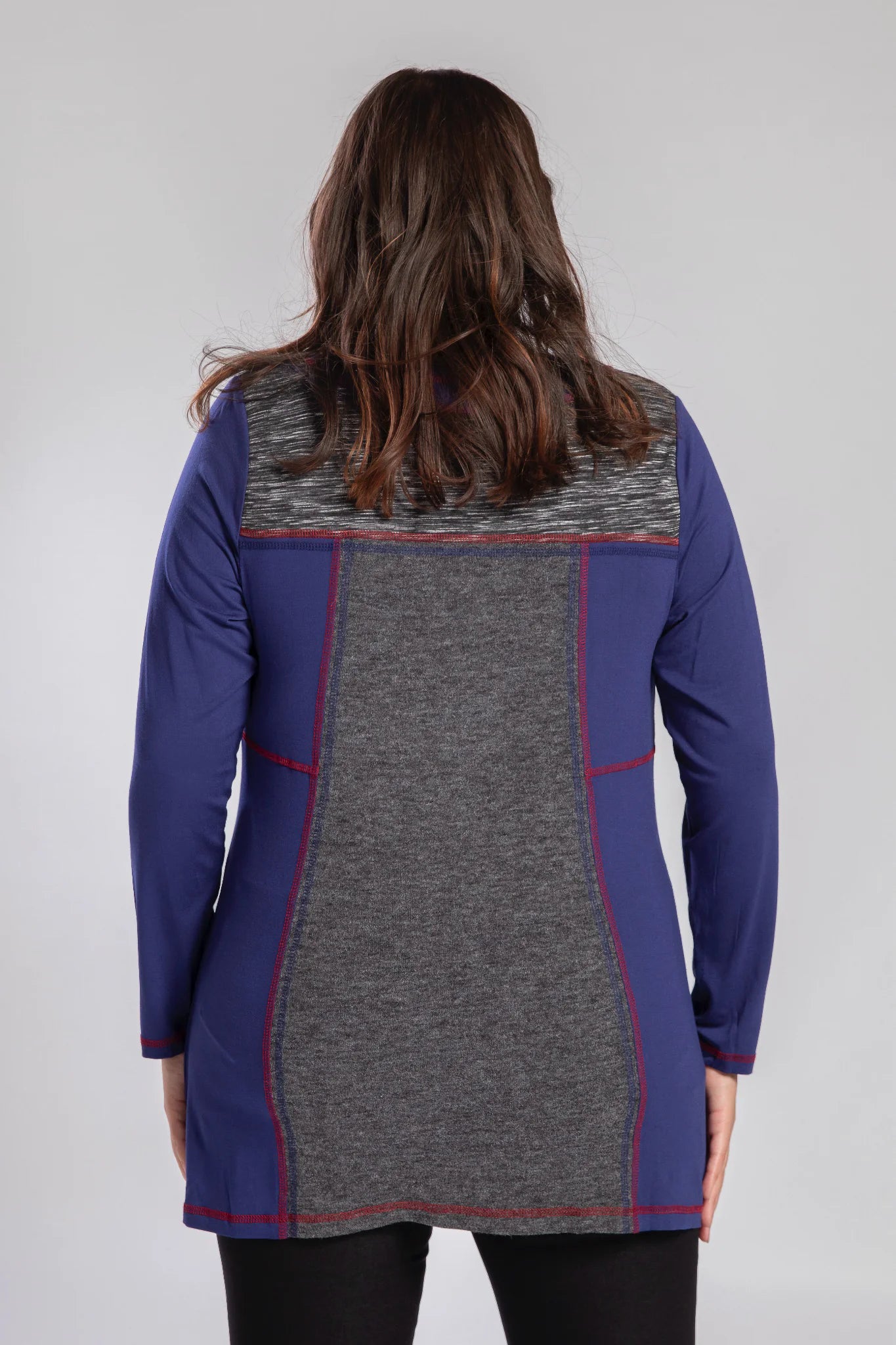  Pomme Rouge Shirt in gerader Form, aus Viskose, A737, Blau-Grau-Rot, Schick, Modern