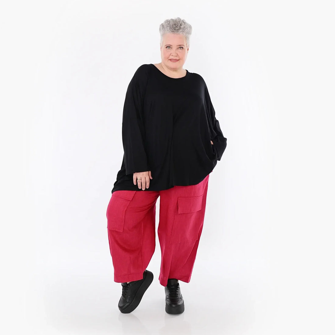  AKH Fashion Bigshirt in kastiger Form, aus Viskose, 1233.06648, Schwarz, Ausgefallen, Zeitlos