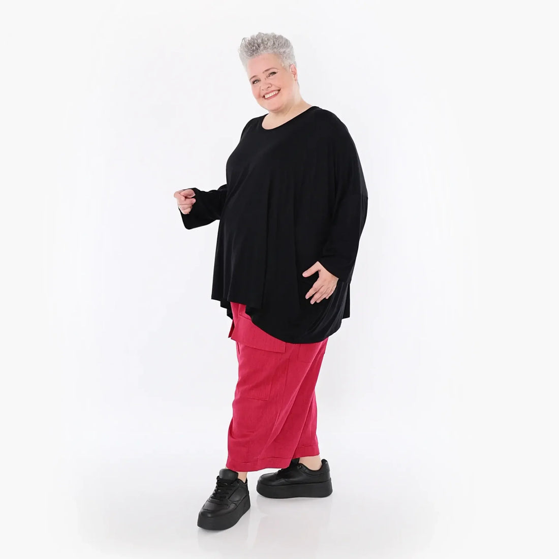  AKH Fashion Bigshirt in kastiger Form, aus Viskose, 1233.06648, Schwarz, Ausgefallen, Zeitlos
