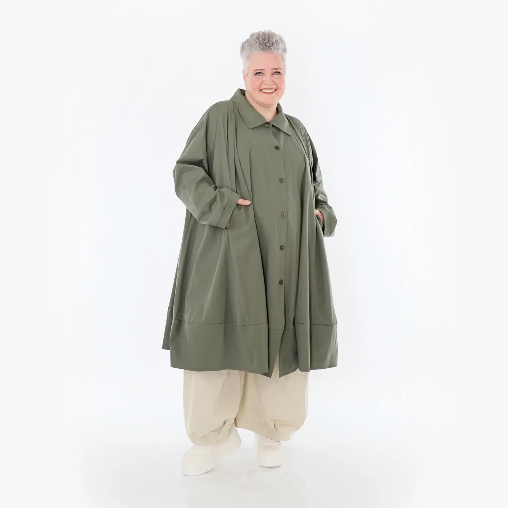  A-Form Jacke von AKH Fashion aus Baumwolle, 1482.07061, Khaki, Ausgefallen, Zeitlos