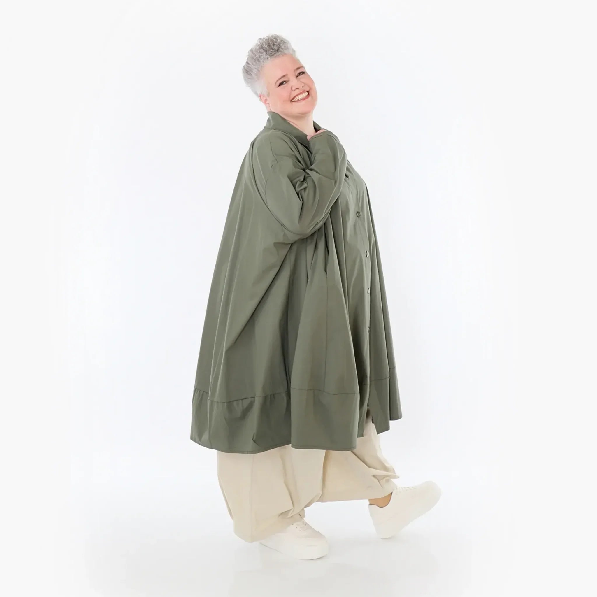  A-Form Jacke von AKH Fashion aus Baumwolle, 1482.07061, Khaki, Ausgefallen, Zeitlos