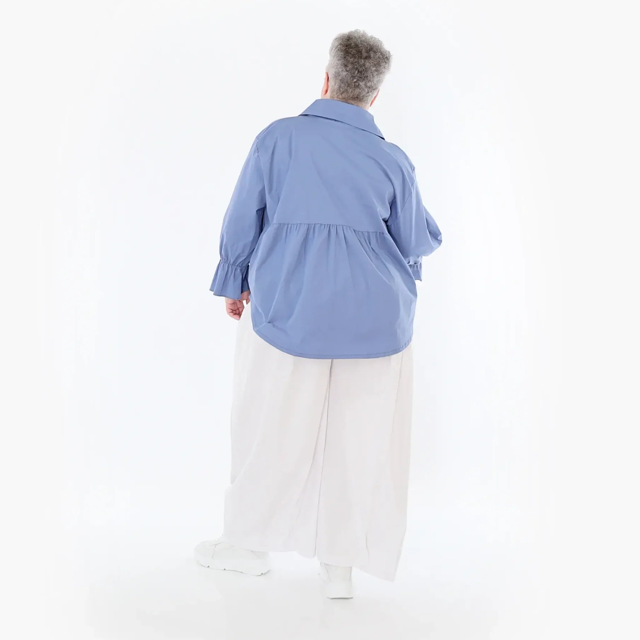  AKH Fashion Bluse in gerundeter Form, aus Baumwolle, 1482.07062, Azurblau, Ausgefallen