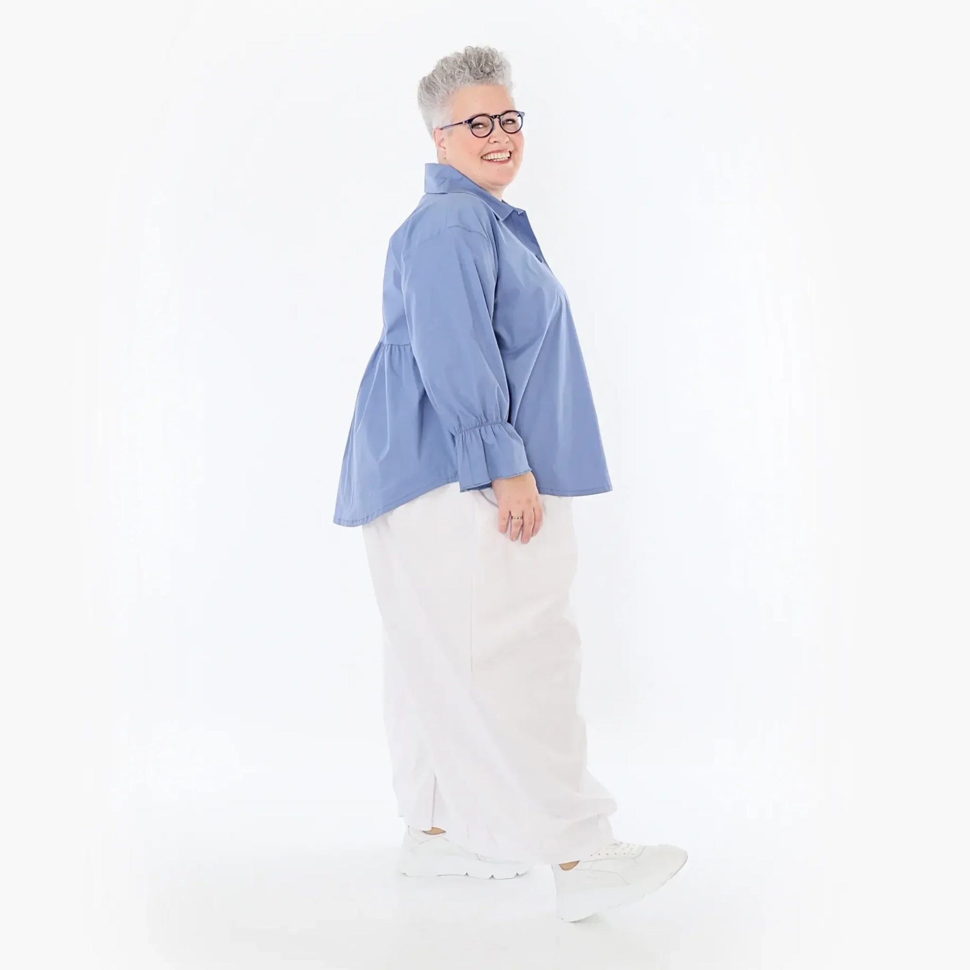  AKH Fashion Bluse in gerundeter Form, aus Baumwolle, 1482.07062, Azurblau, Ausgefallen