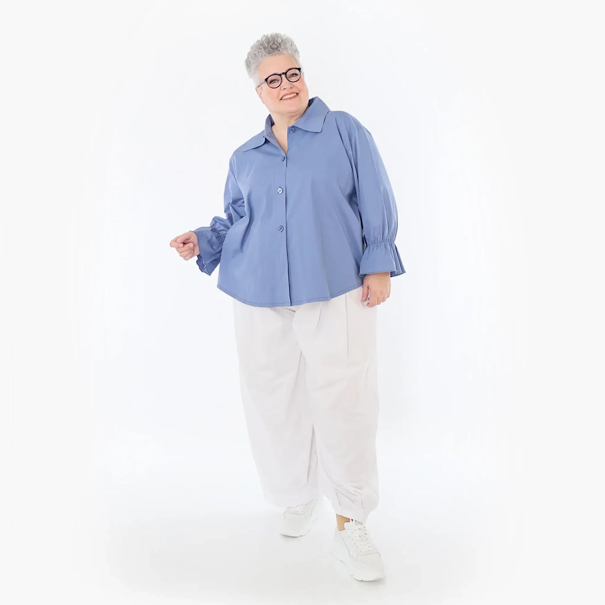  AKH Fashion Bluse in gerundeter Form, aus Baumwolle, 1482.07062, Azurblau, Ausgefallen