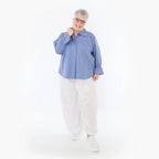  AKH Fashion Bluse in gerundeter Form, aus Baumwolle, 1482.07062, Azurblau, Ausgefallen