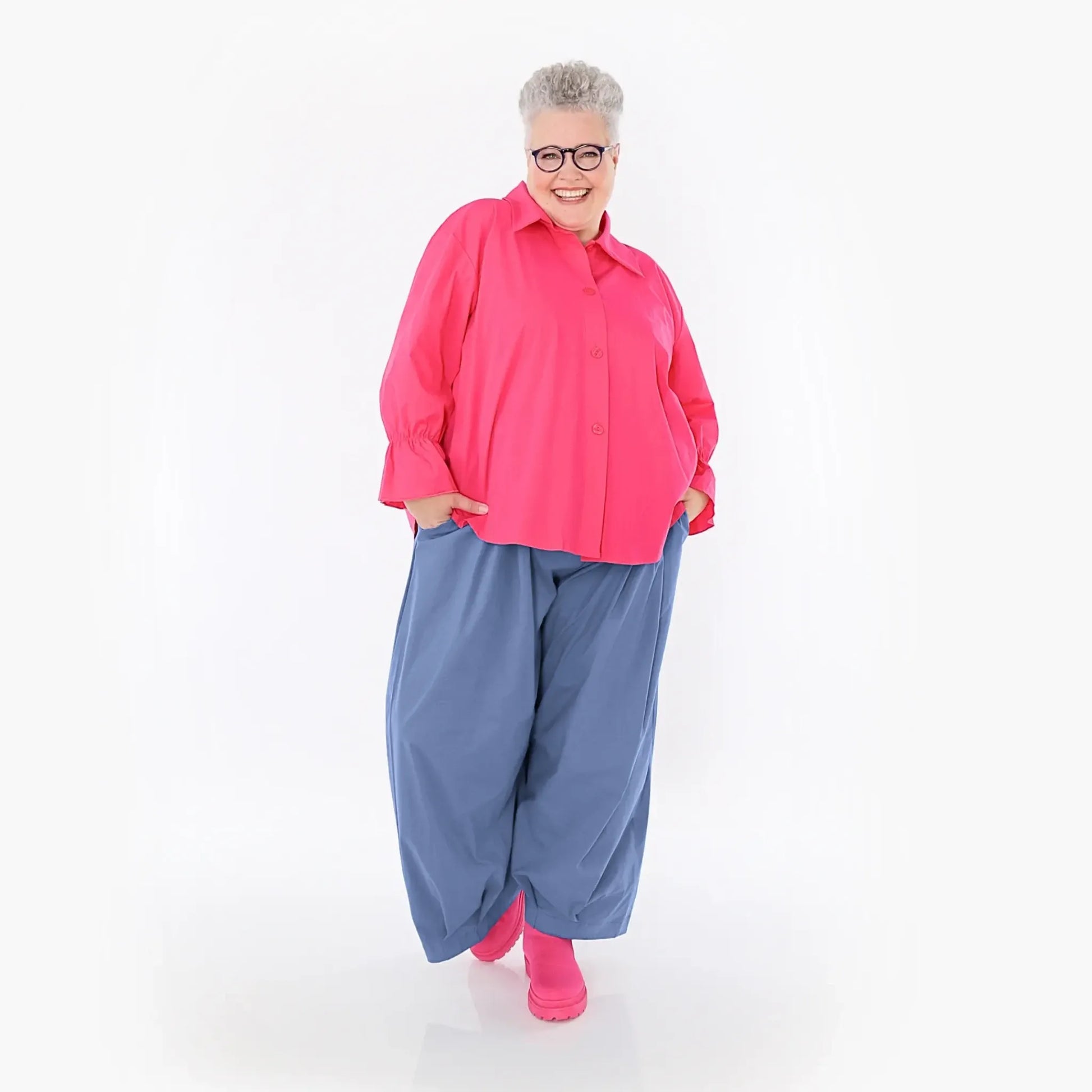  AKH Fashion Bluse in gerundeter Form, aus Baumwolle, 1482.07062, Fuchsia, Ausgefallen