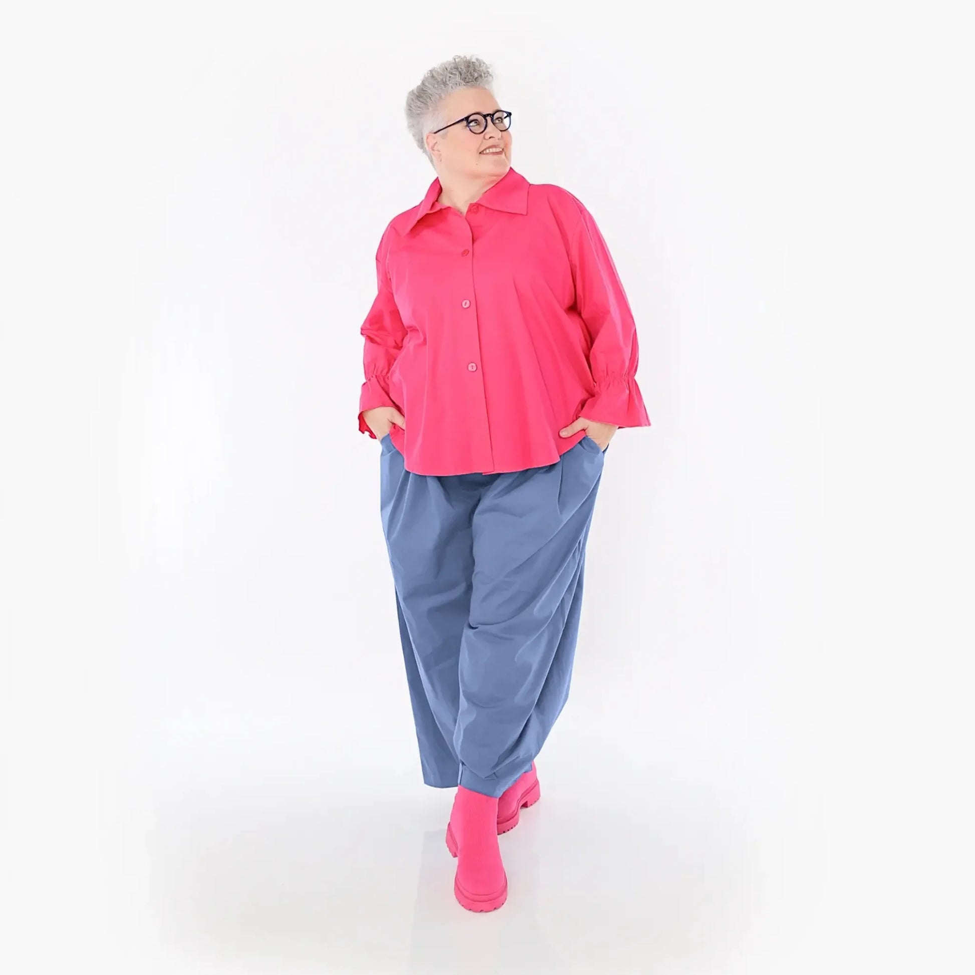  AKH Fashion Bluse in gerundeter Form, aus Baumwolle, 1482.07062, Fuchsia, Ausgefallen