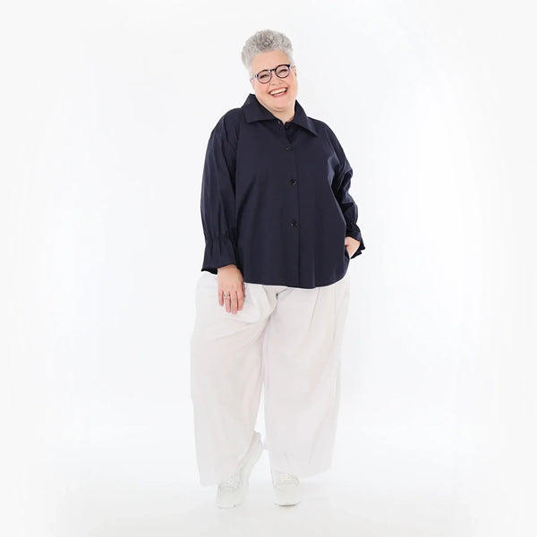  AKH Fashion Bluse in gerundeter Form, aus Baumwolle, 1482.07062, Marine, Ausgefallen
