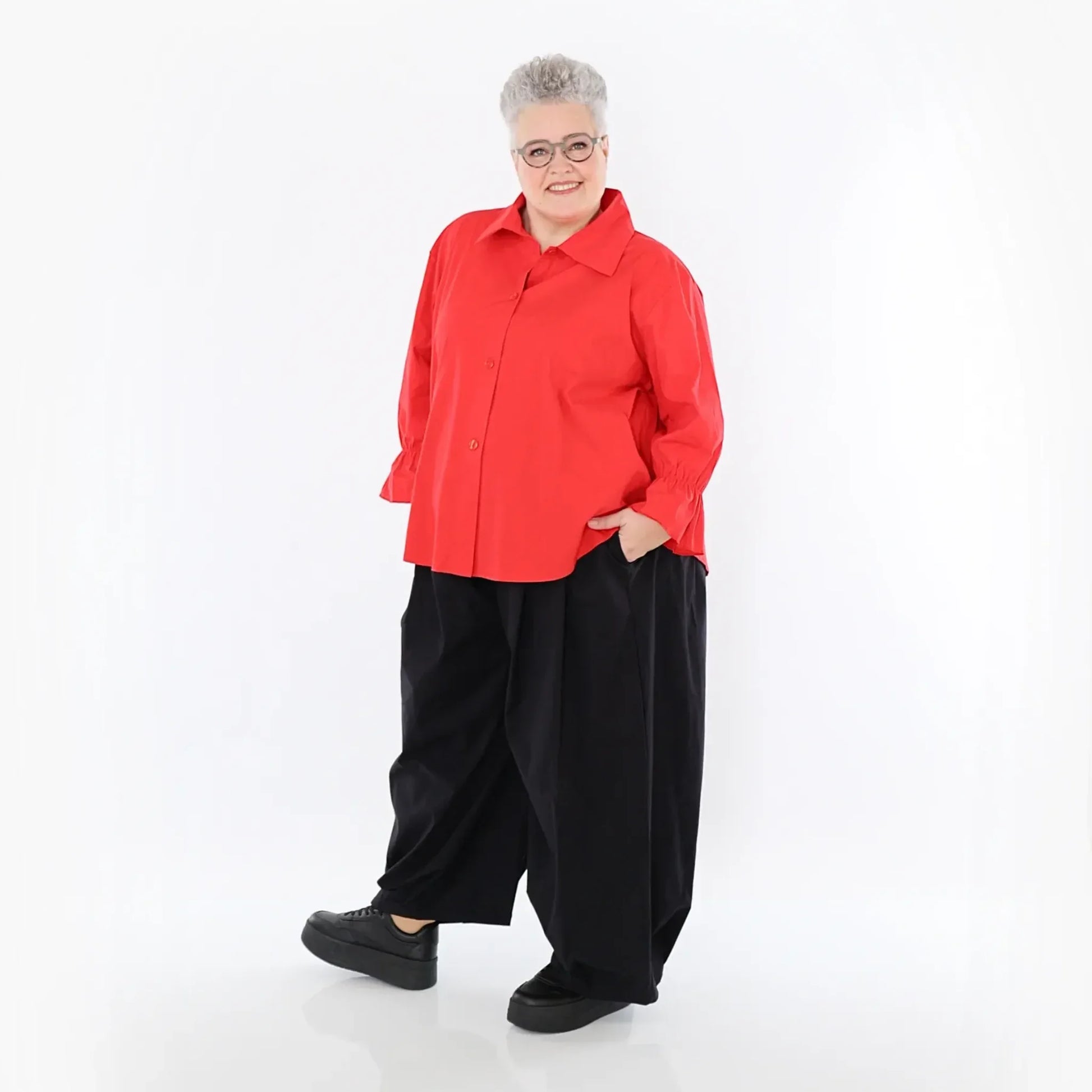  AKH Fashion Bluse in gerundeter Form, aus Baumwolle, 1482.07062, Rot, Ausgefallen, Zeitlos