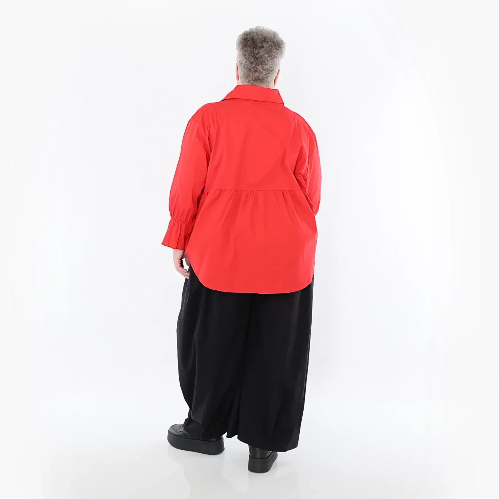  AKH Fashion Bluse in gerundeter Form, aus Baumwolle, 1482.07062, Rot, Ausgefallen, Zeitlos