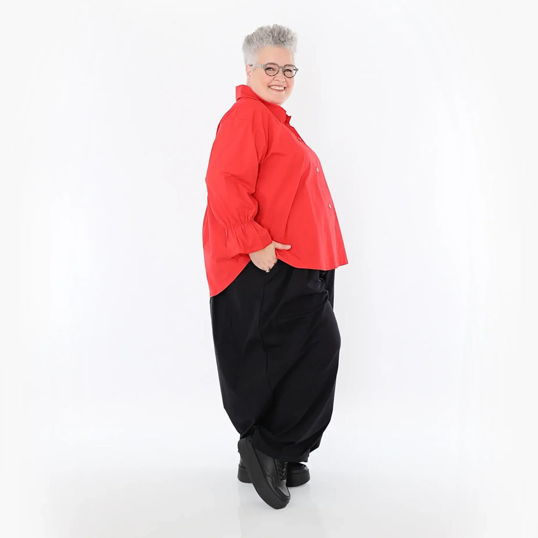  AKH Fashion Bluse in gerundeter Form, aus Baumwolle, 1482.07062, Rot, Ausgefallen, Zeitlos