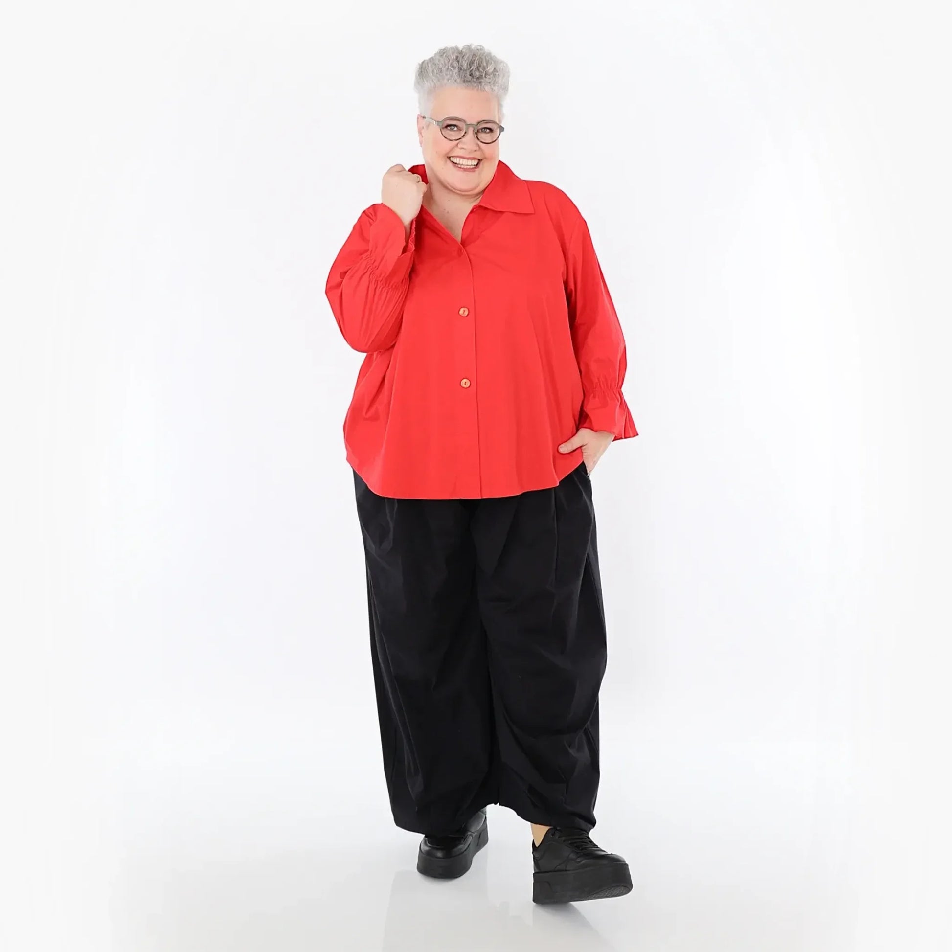  AKH Fashion Bluse in gerundeter Form, aus Baumwolle, 1482.07062, Rot, Ausgefallen, Zeitlos