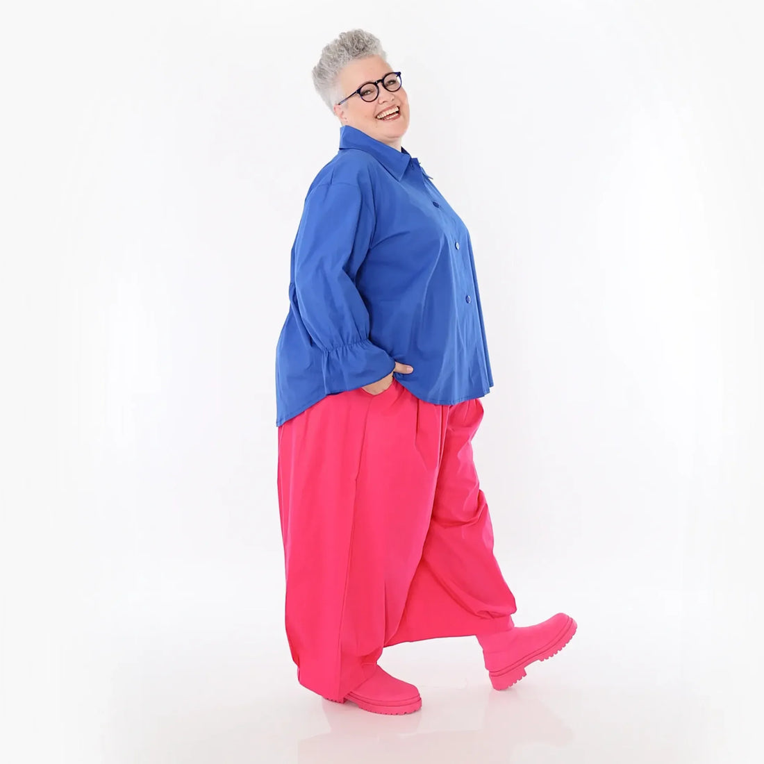  AKH Fashion Bluse in gerundeter Form, aus Baumwolle, 1482.07062, Royalblau, Ausgefallen