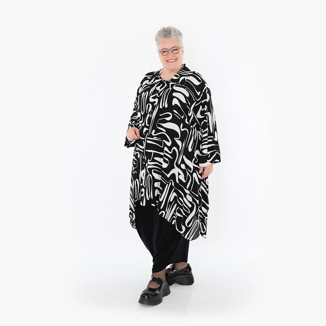  A-Form Jacke von AKH Fashion aus Viskose, 1487.06917, Schwarz/Weiß, Pinselstrich, Schick