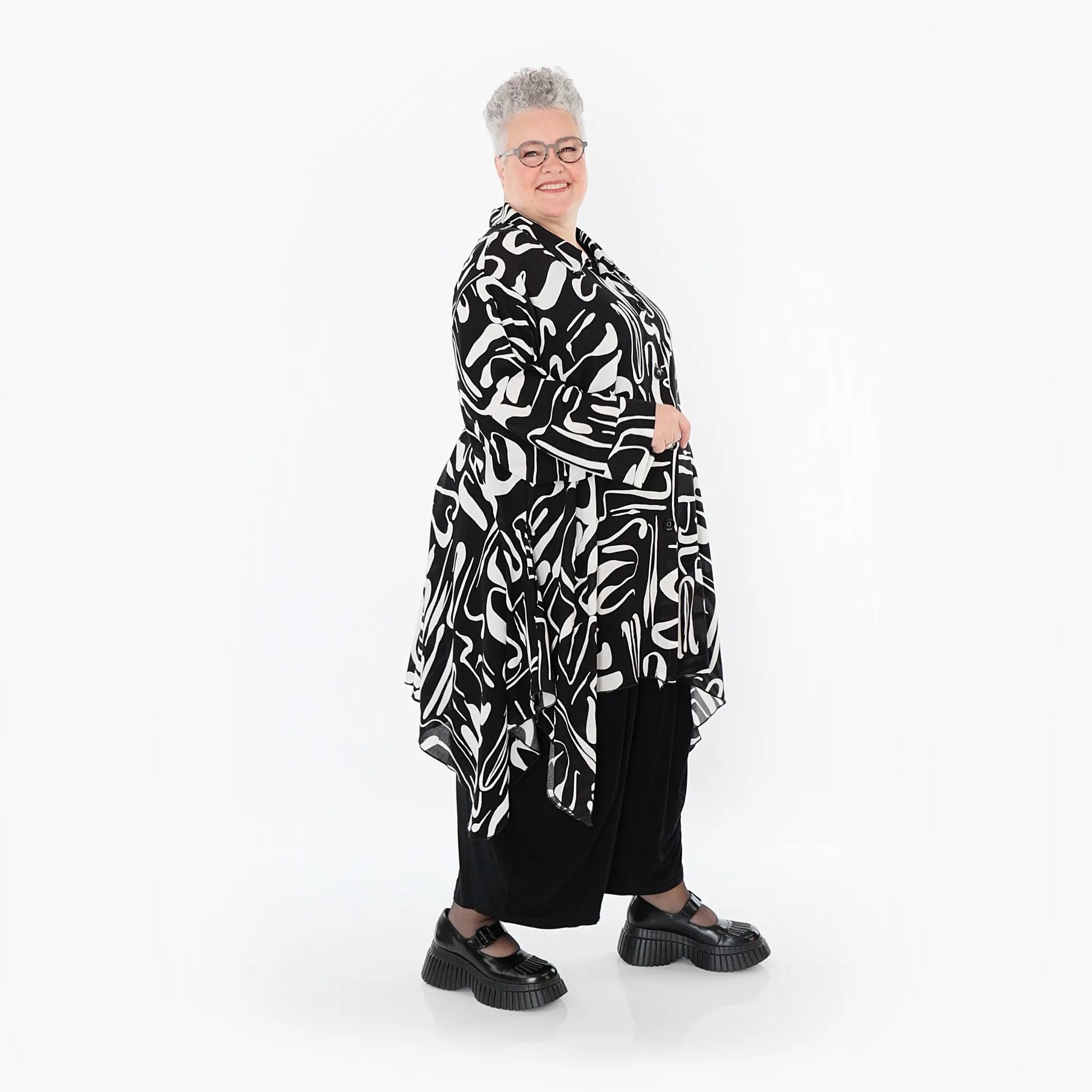  A-Form Jacke von AKH Fashion aus Viskose, 1487.06917, Schwarz/Weiß, Pinselstrich, Schick