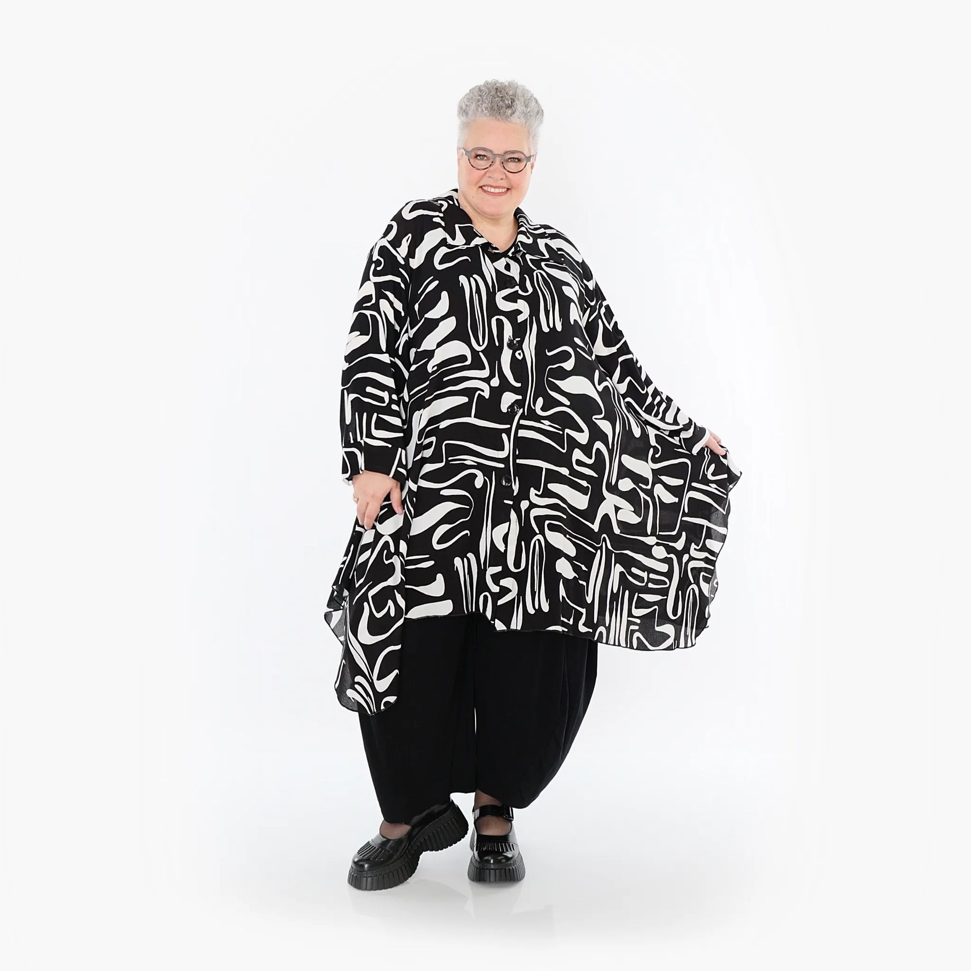  A-Form Jacke von AKH Fashion aus Viskose, 1487.06917, Schwarz/Weiß, Pinselstrich, Schick