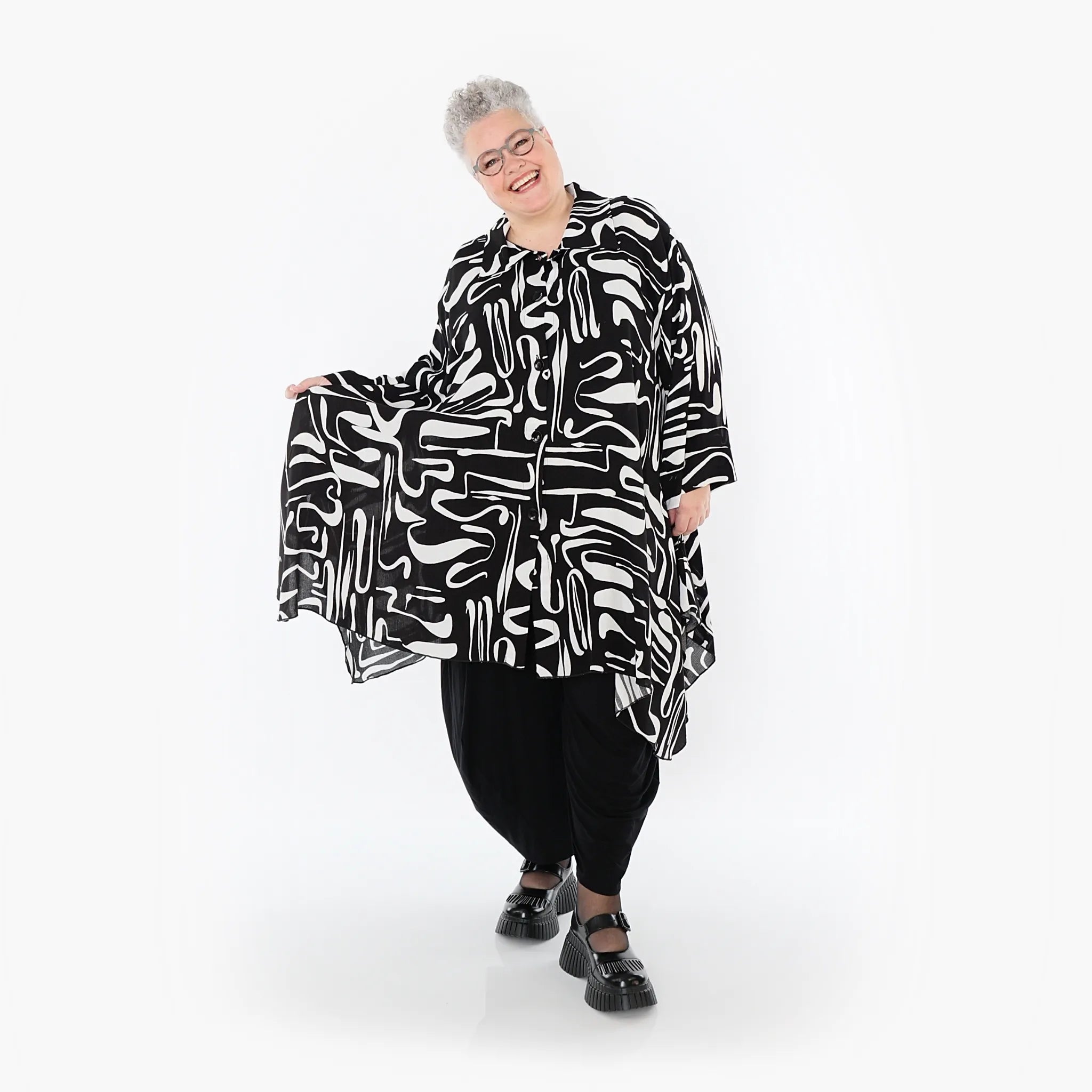  A-Form Jacke von AKH Fashion aus Viskose, 1487.06917, Schwarz/Weiß, Pinselstrich, Schick