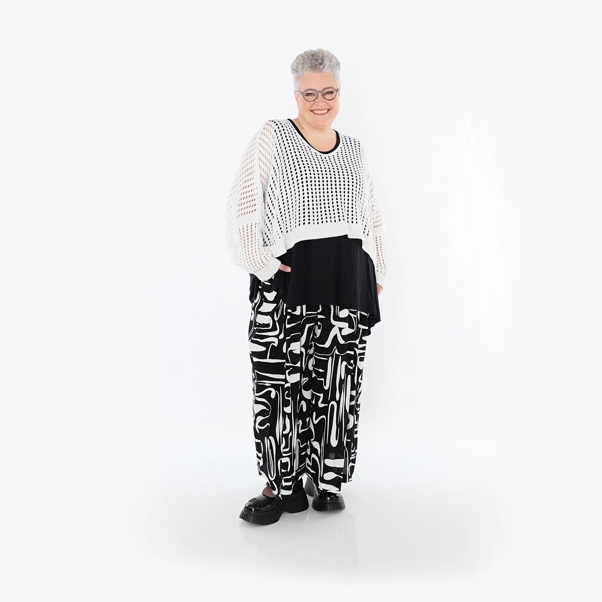  Palazzo Hose von AKH Fashion aus Viskose, 1487.07077, Schwarz/Weiß, Pinselstrich, Schick