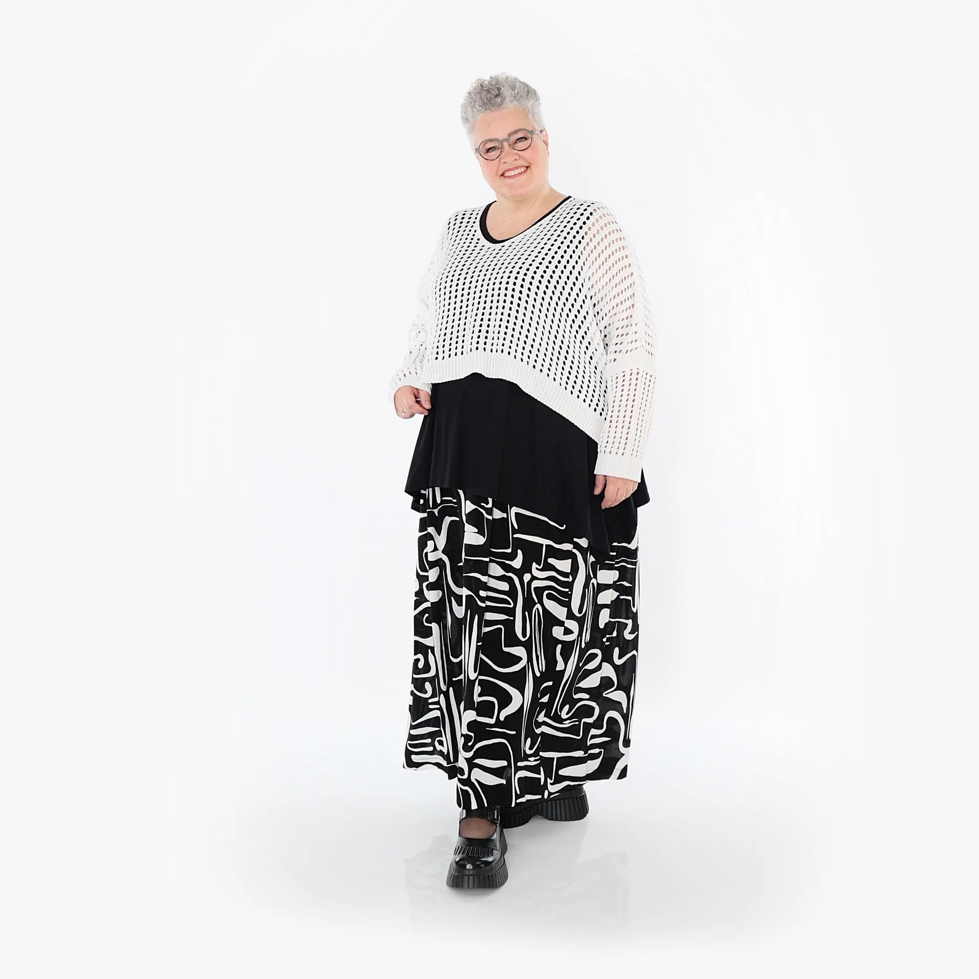  Palazzo Hose von AKH Fashion aus Viskose, 1487.07077, Schwarz/Weiß, Pinselstrich, Schick