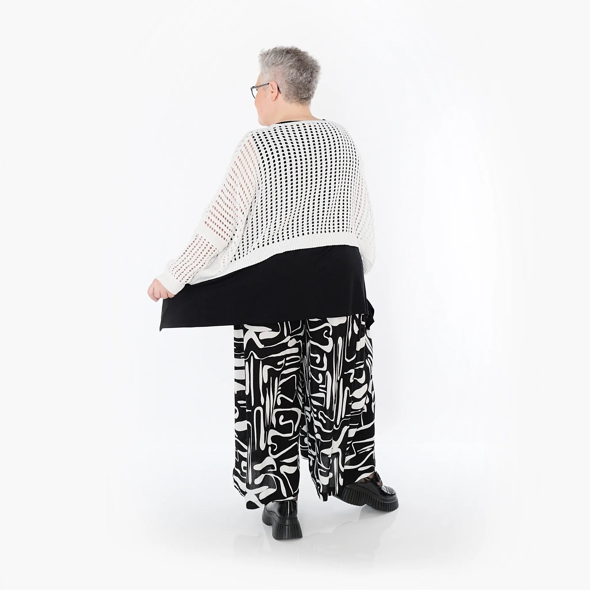  Palazzo Hose von AKH Fashion aus Viskose, 1487.07077, Schwarz/Weiß, Pinselstrich, Schick