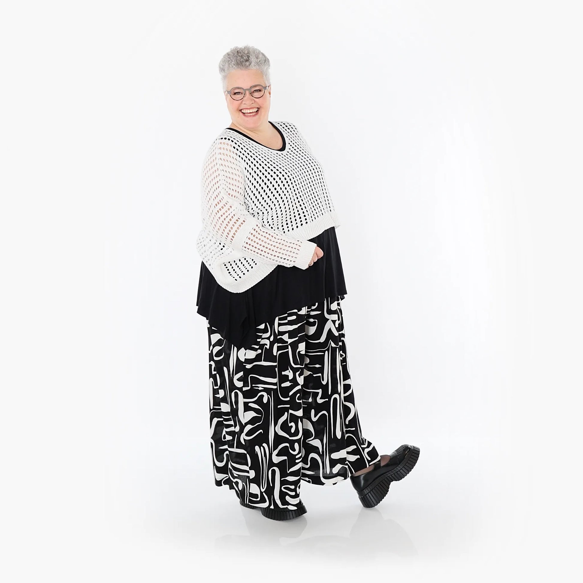  Palazzo Hose von AKH Fashion aus Viskose, 1487.07077, Schwarz/Weiß, Pinselstrich, Schick