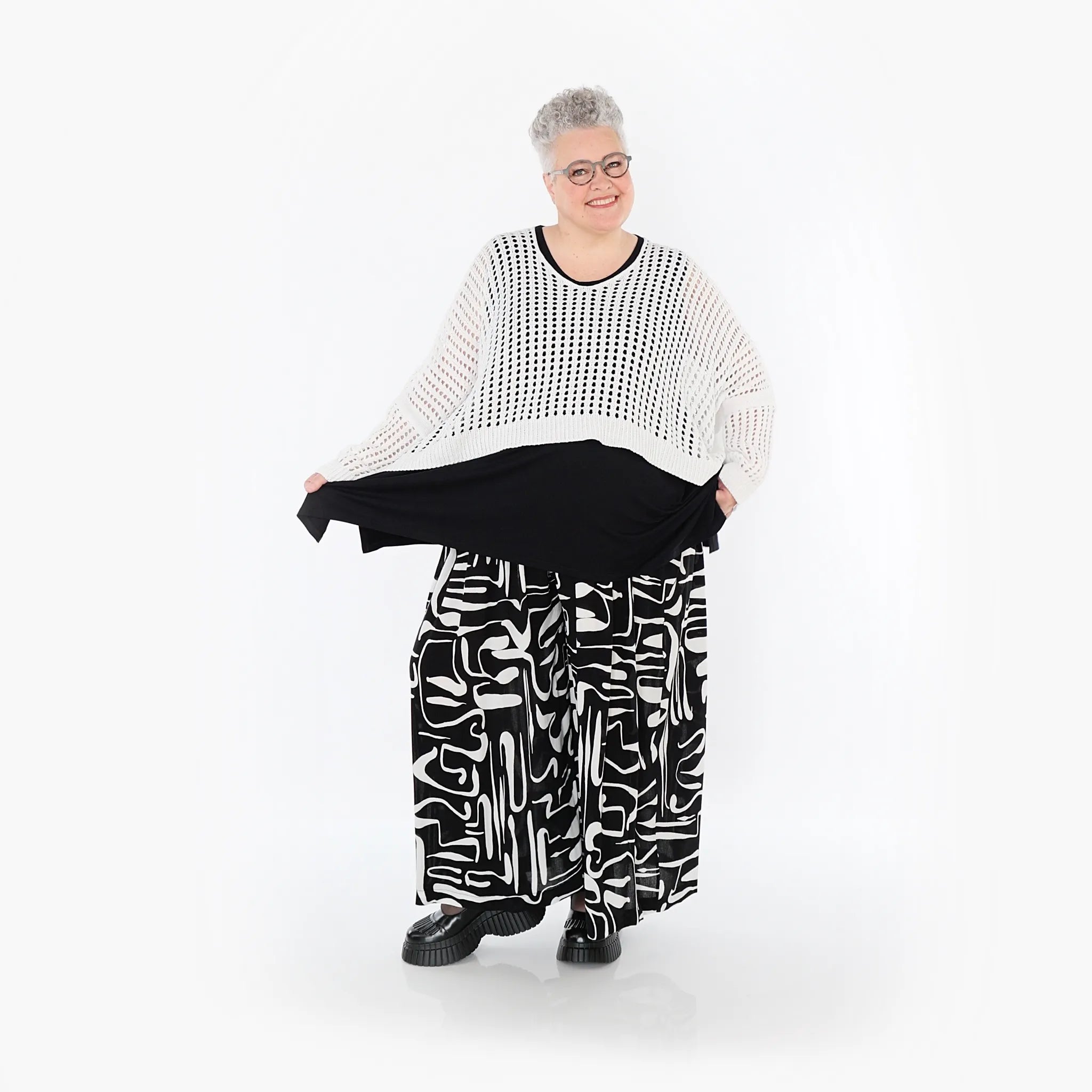  Palazzo Hose von AKH Fashion aus Viskose, 1487.07077, Schwarz/Weiß, Pinselstrich, Schick