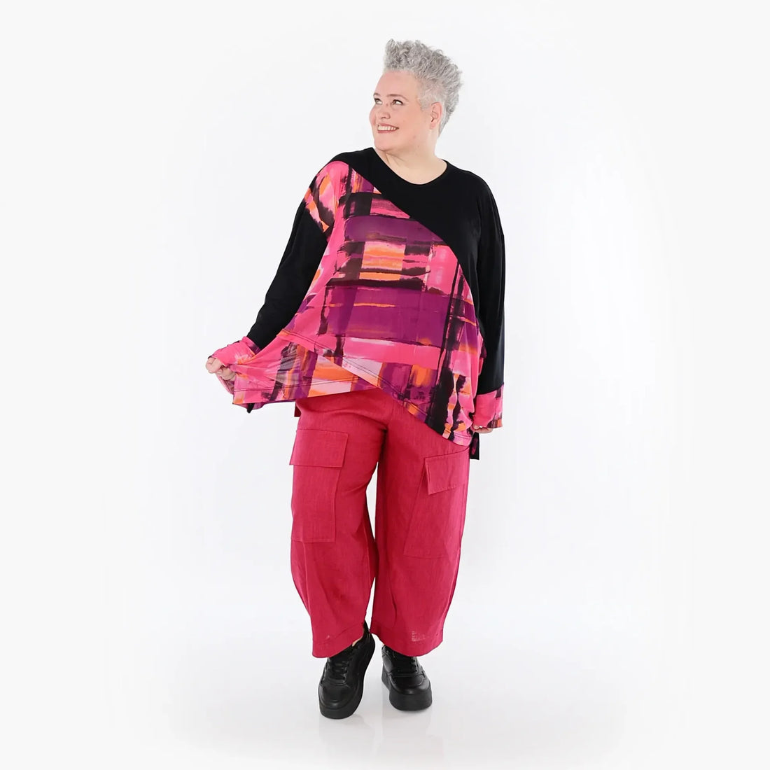  AKH Fashion Hose in gerader Form, aus Leinen, 1489.07098, Fuchsia, Ausgefallen, Zeitlos